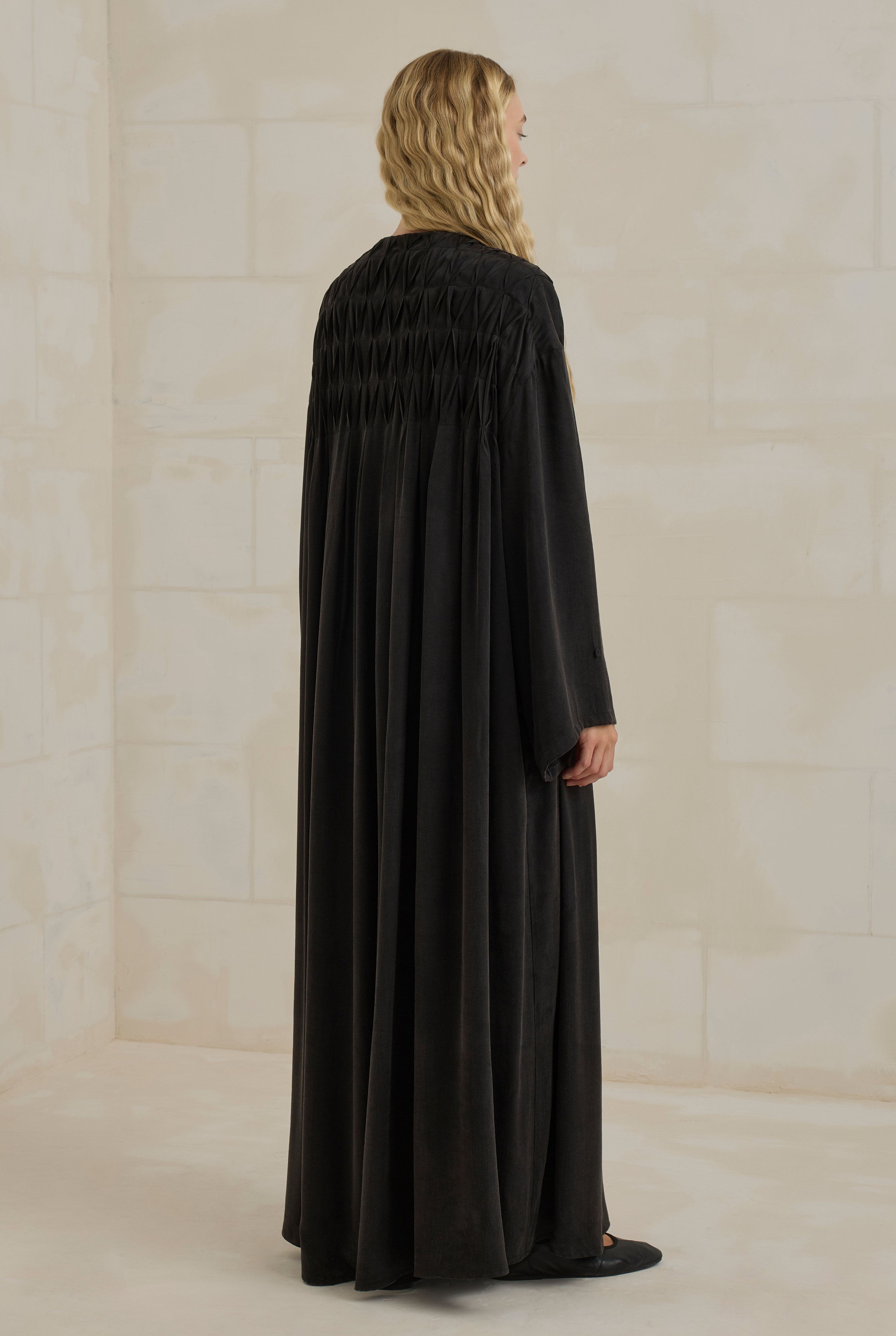 HE-QA Nervür Motifli Liyosel Abaya Siyah görsel 3