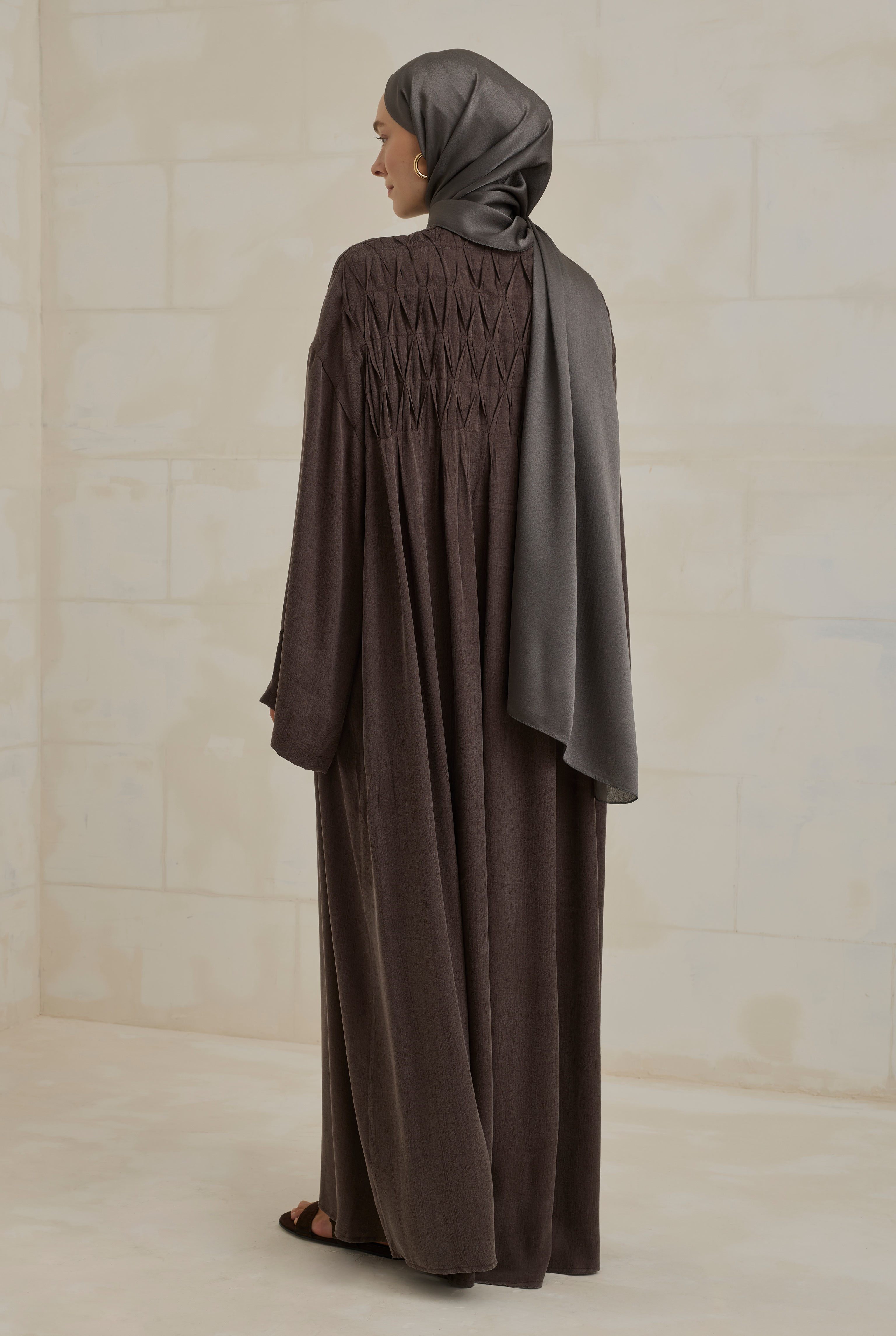 HE-QA Nervür Motifli Liyosel Abaya Acı Kahve görsel 5