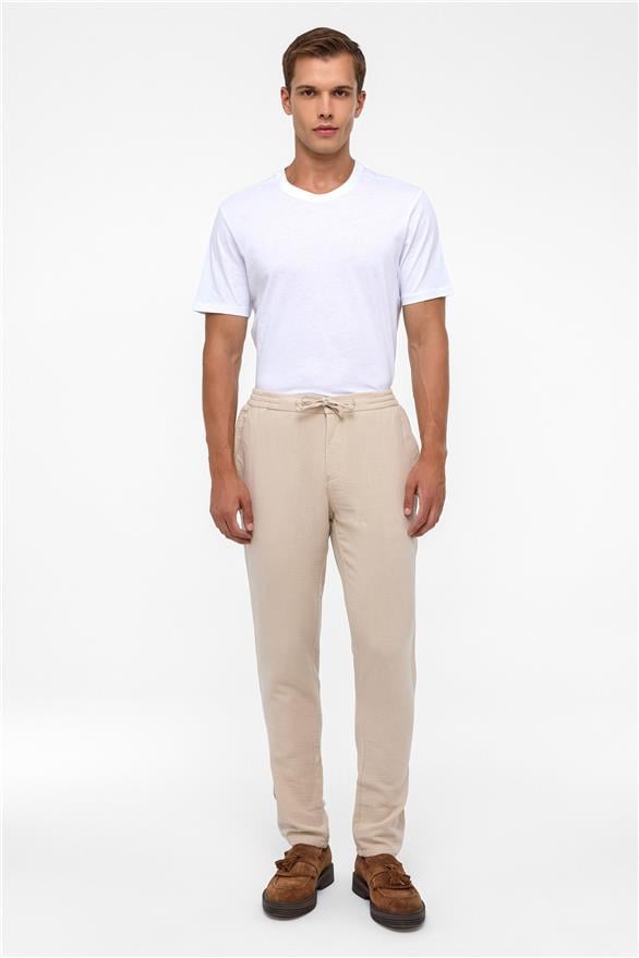 Süvari Bej Slim Düz Jogger Pantolon