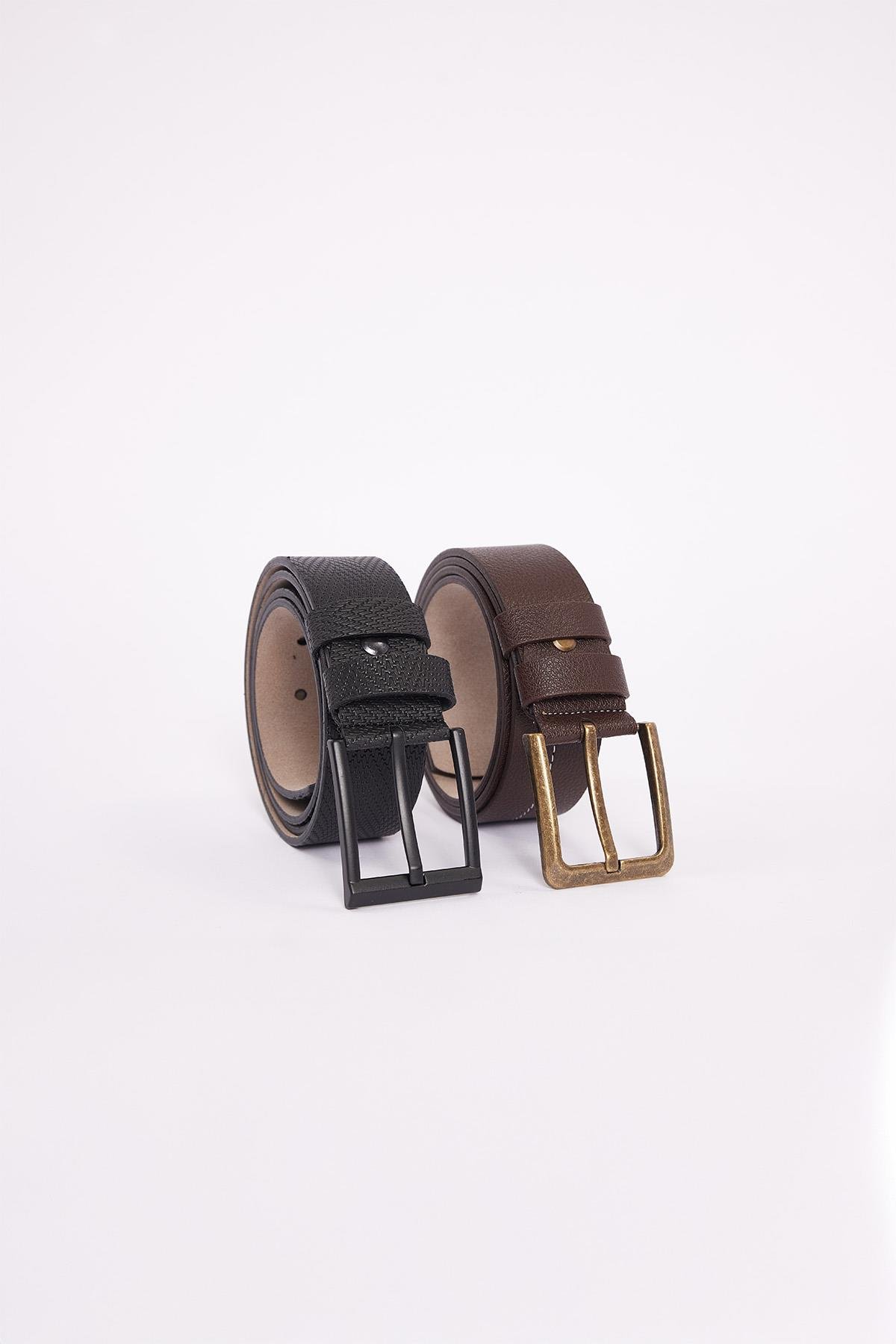 TUDORS Erkek 2'Li Set 4 Cm Kahverengi 4 Cm Siyah Spor Kemer