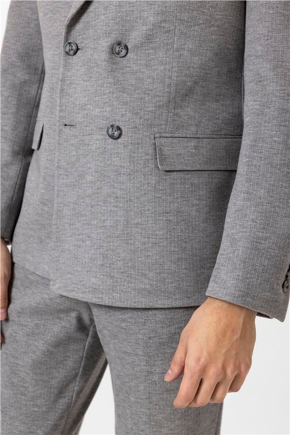 Süvari Gri Slim Desenli Kruvaze Yaka 6 Drop Takım Elbise görsel 5