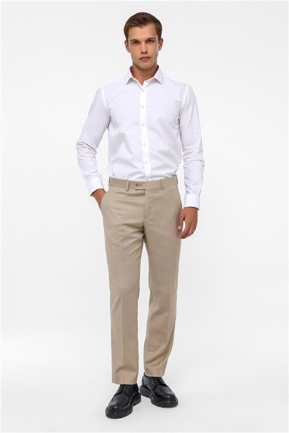 Süvari Bej Regular Armürlü Pantolon