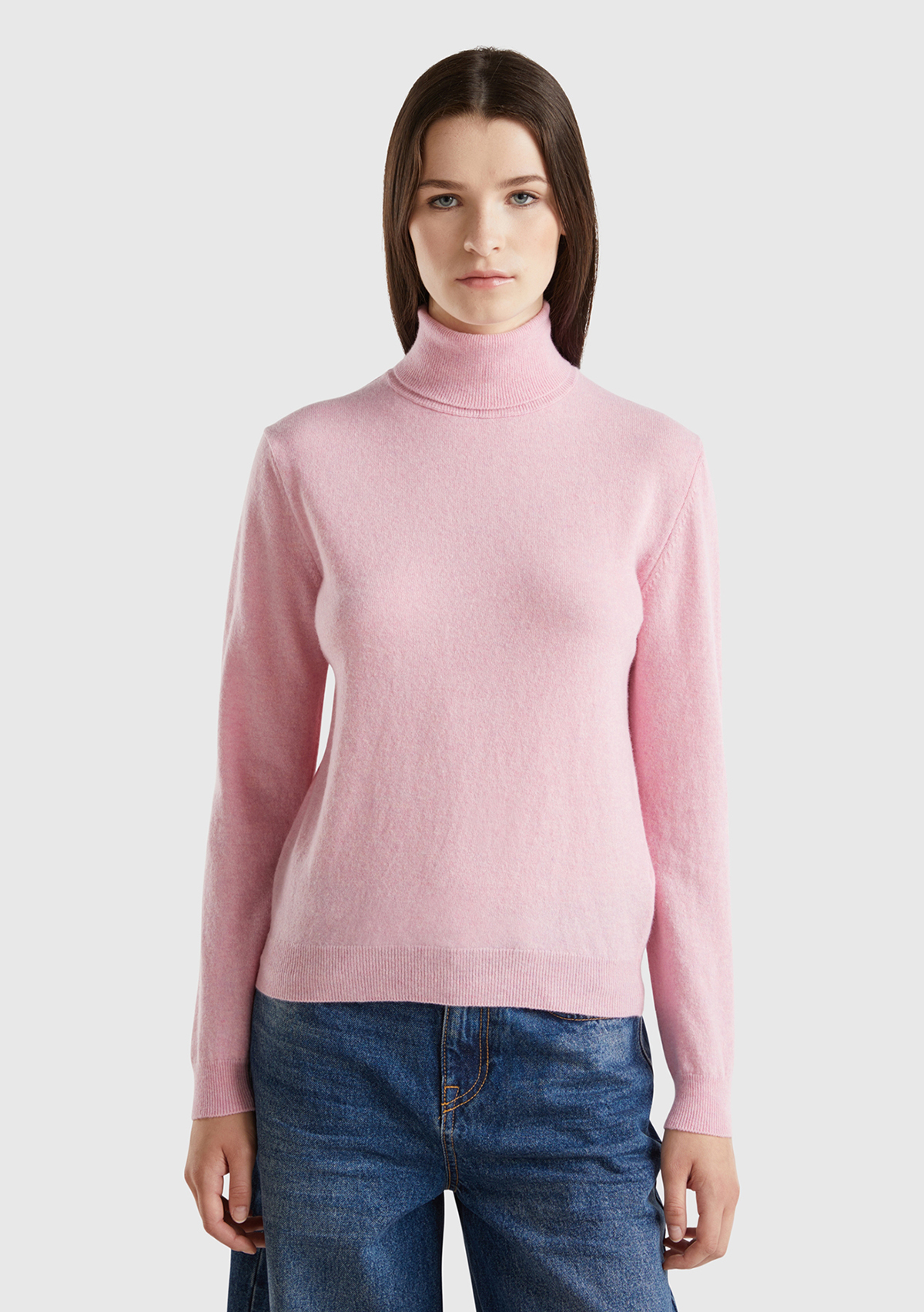 United Colors Of Benetton Kadın Pembe Dik Yaka %100 Merino Kazak