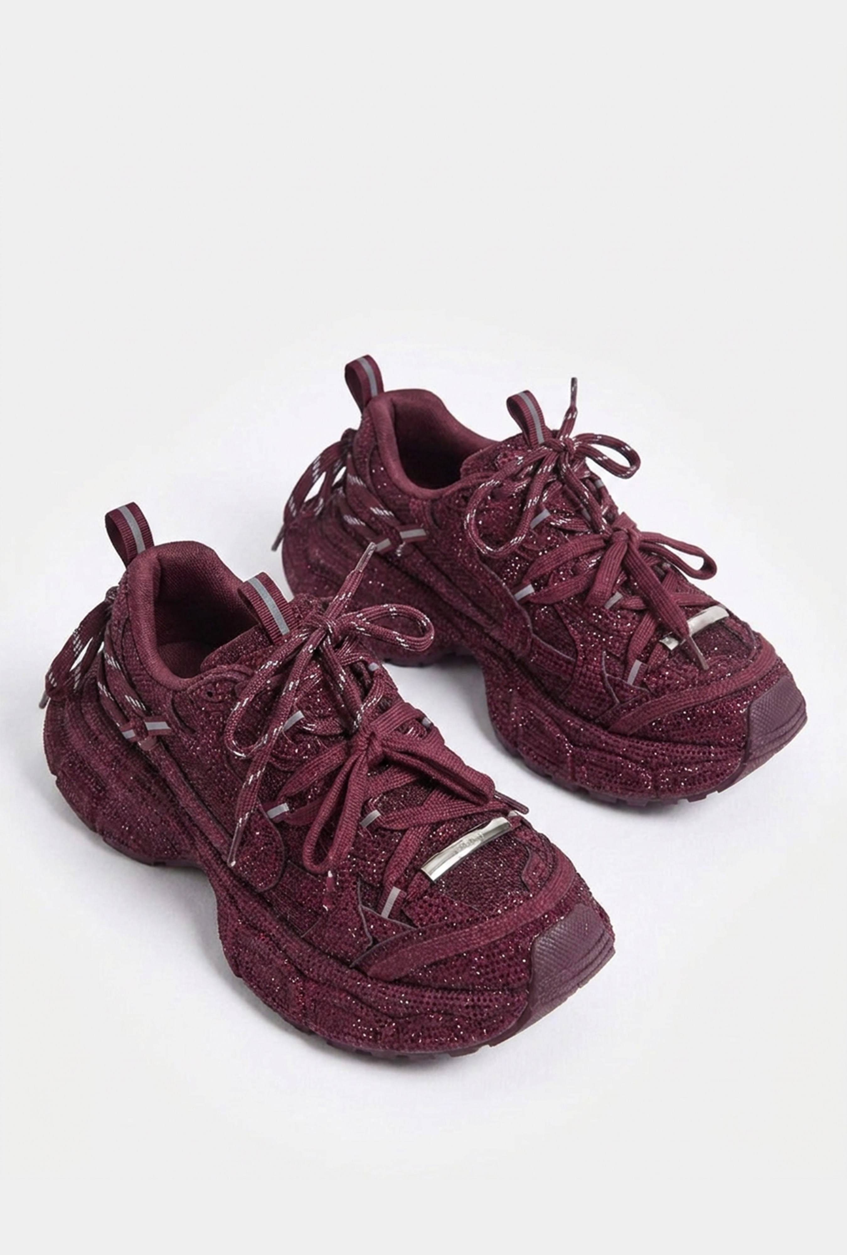 It's Basic Kadın Bordo T11 İthal Işıltılı Taş Kaplama Özel Tasarım Sneaker Ayakkabı görsel 2