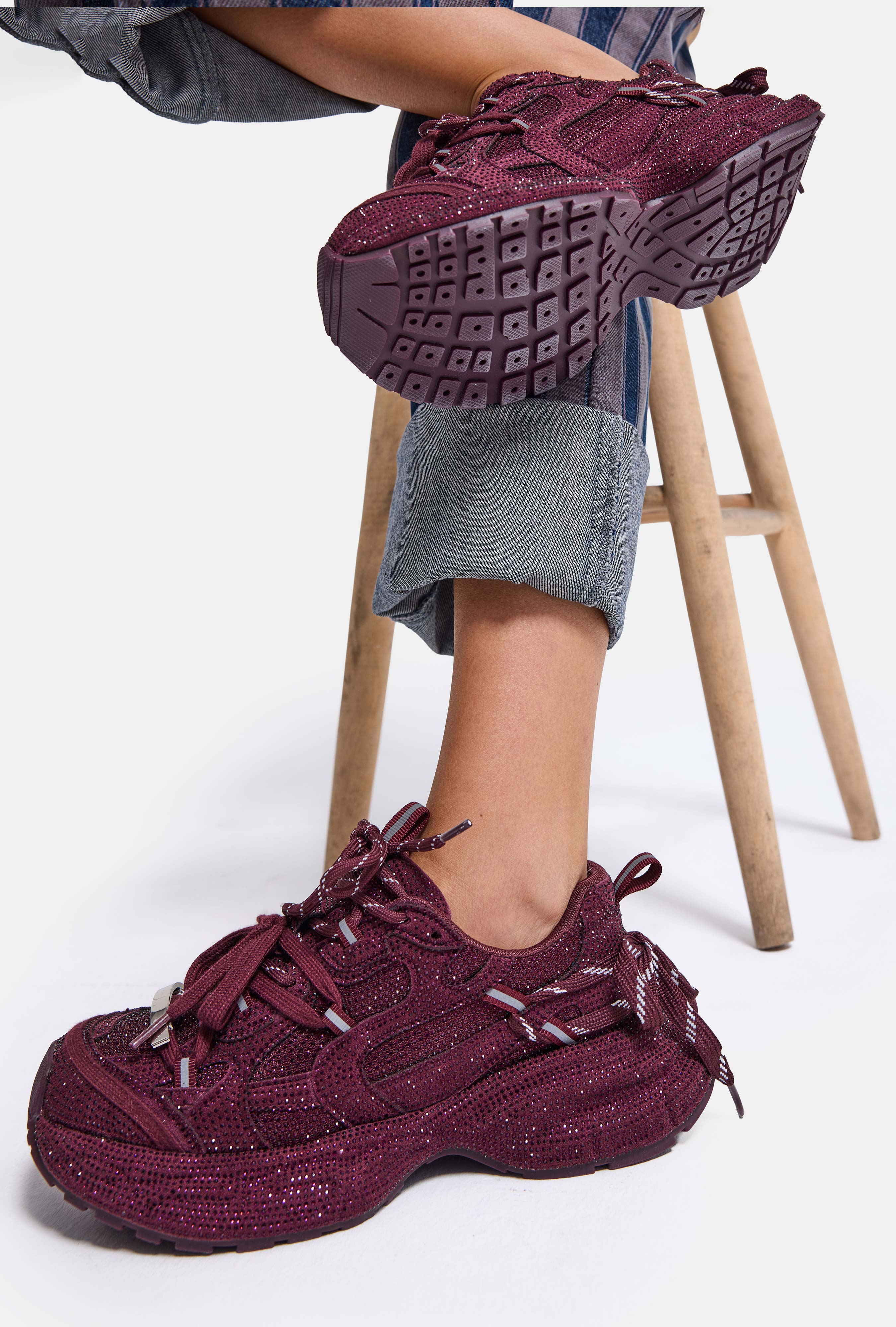 It's Basic Kadın Bordo T11 İthal Işıltılı Taş Kaplama Özel Tasarım Sneaker Ayakkabı görsel 3