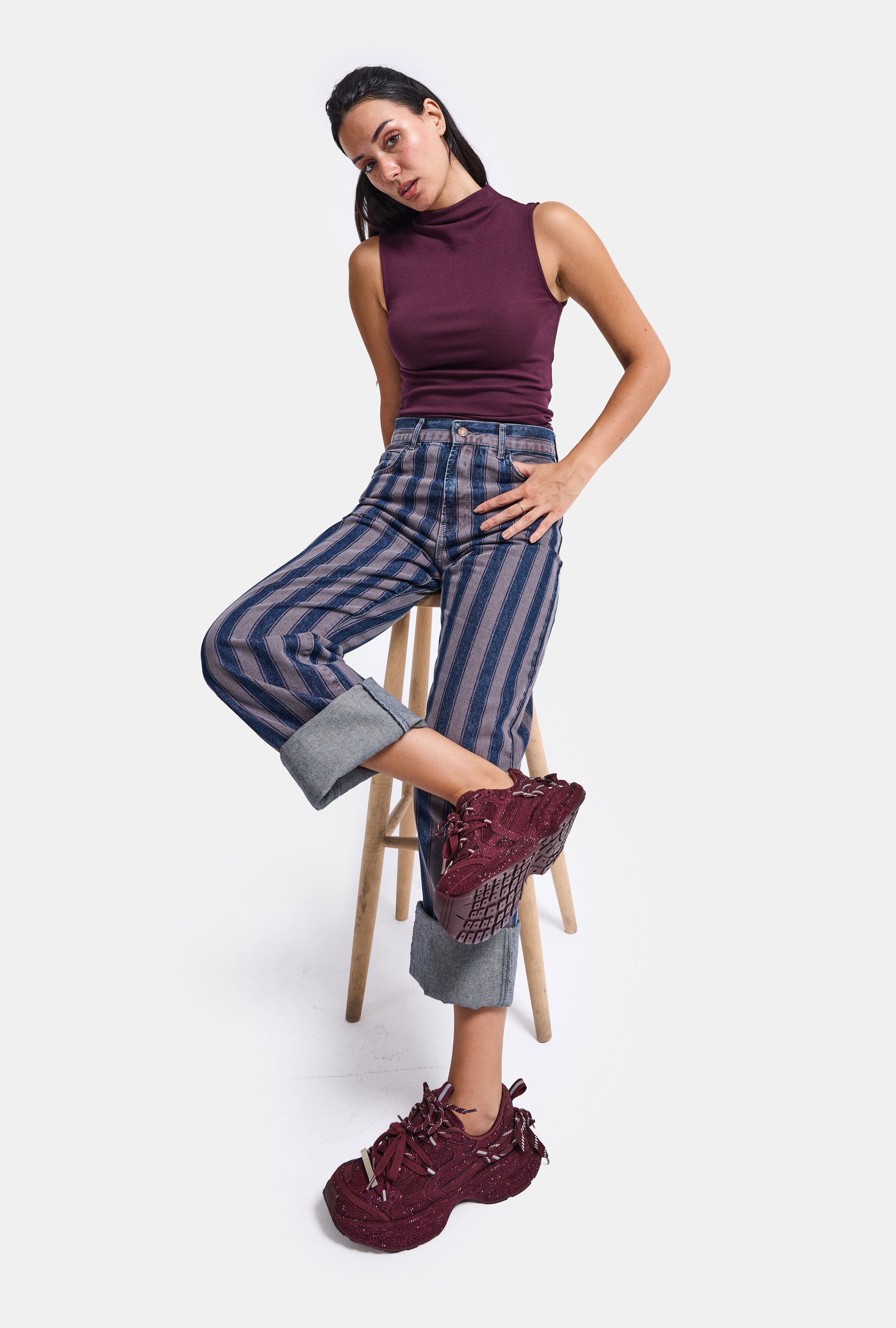 It's Basic Kadın Bordo T11 İthal Işıltılı Taş Kaplama Özel Tasarım Sneaker Ayakkabı görsel 5