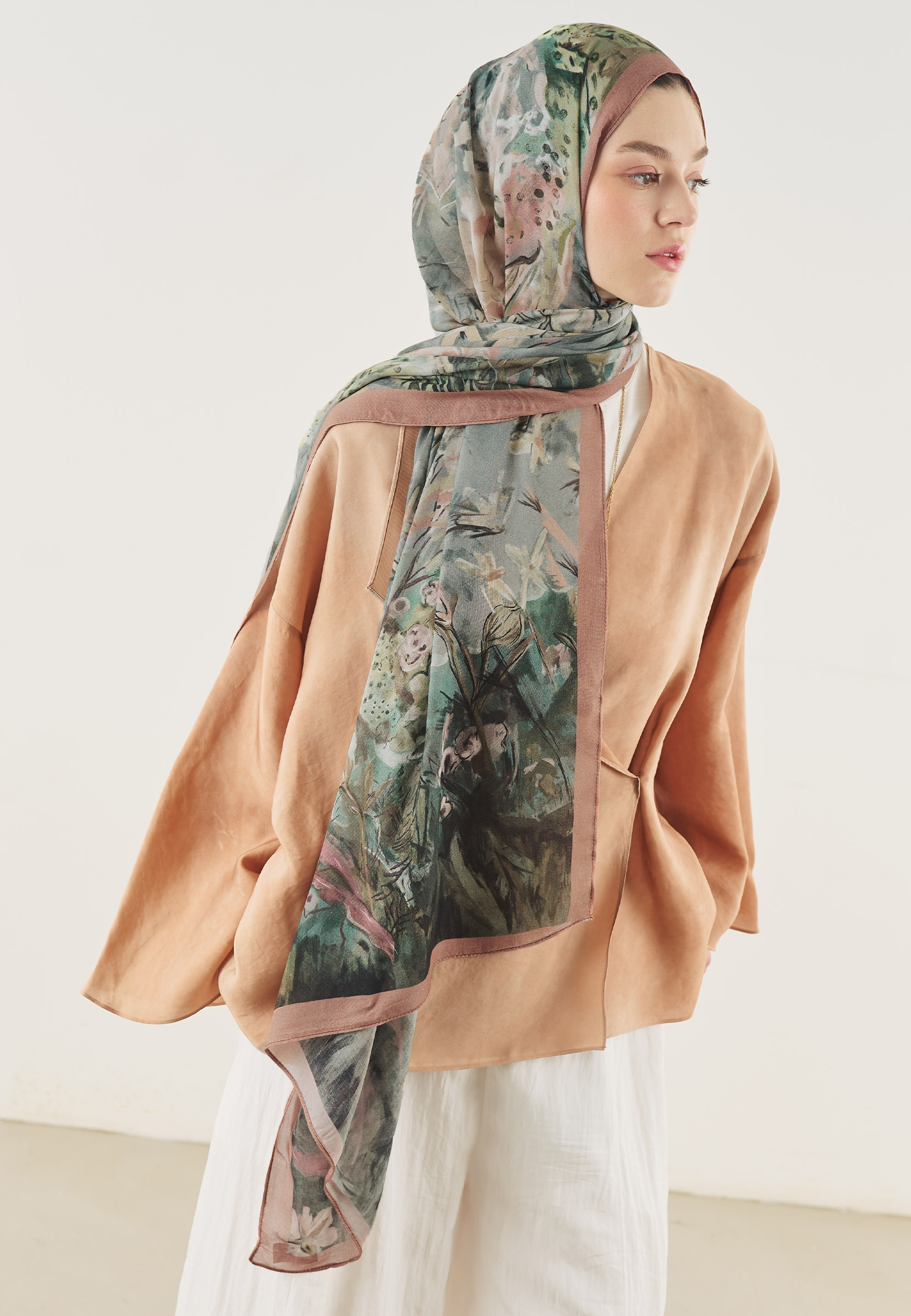 Fresh Scarfs Soft Dream Desen Soft Viskon Şal Somon görsel 3
