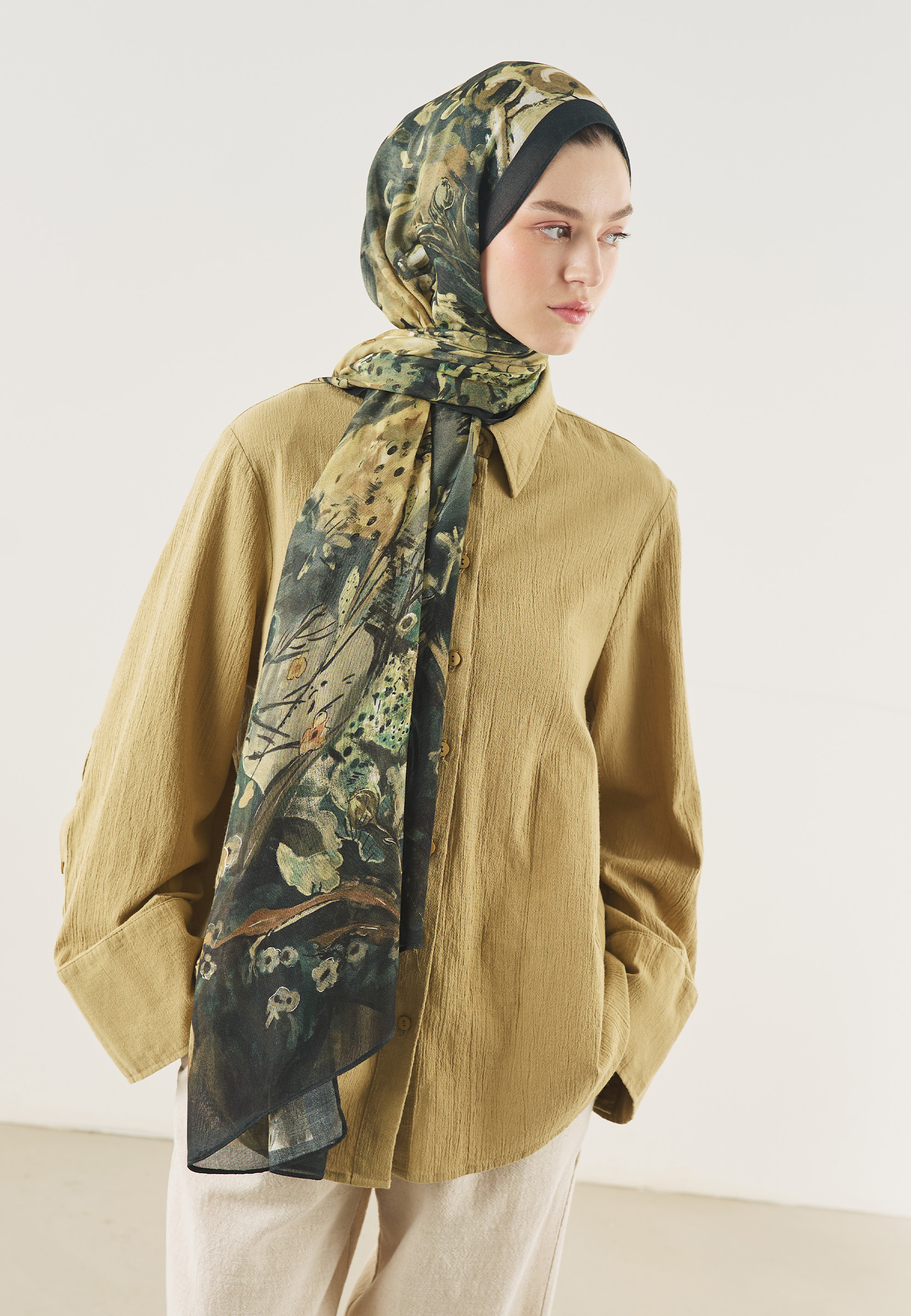 Fresh Scarfs Soft Dream Desen Soft Viskon Şal Kömür görsel 2