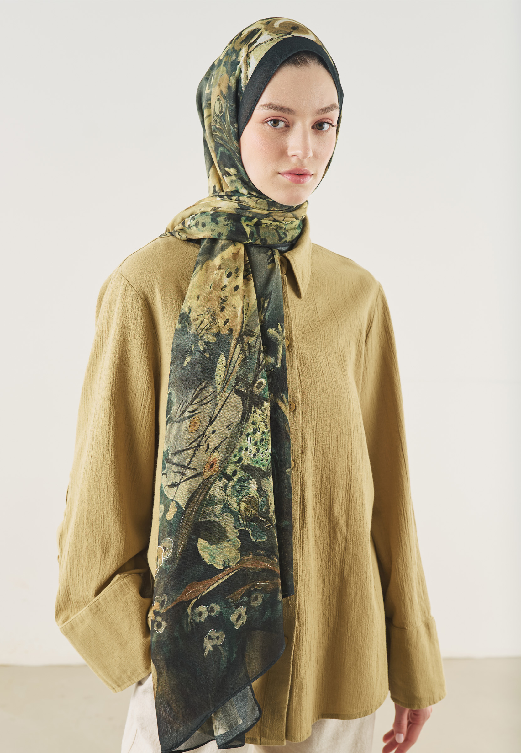 Fresh Scarfs Soft Dream Desen Soft Viskon Şal Kömür görsel 3
