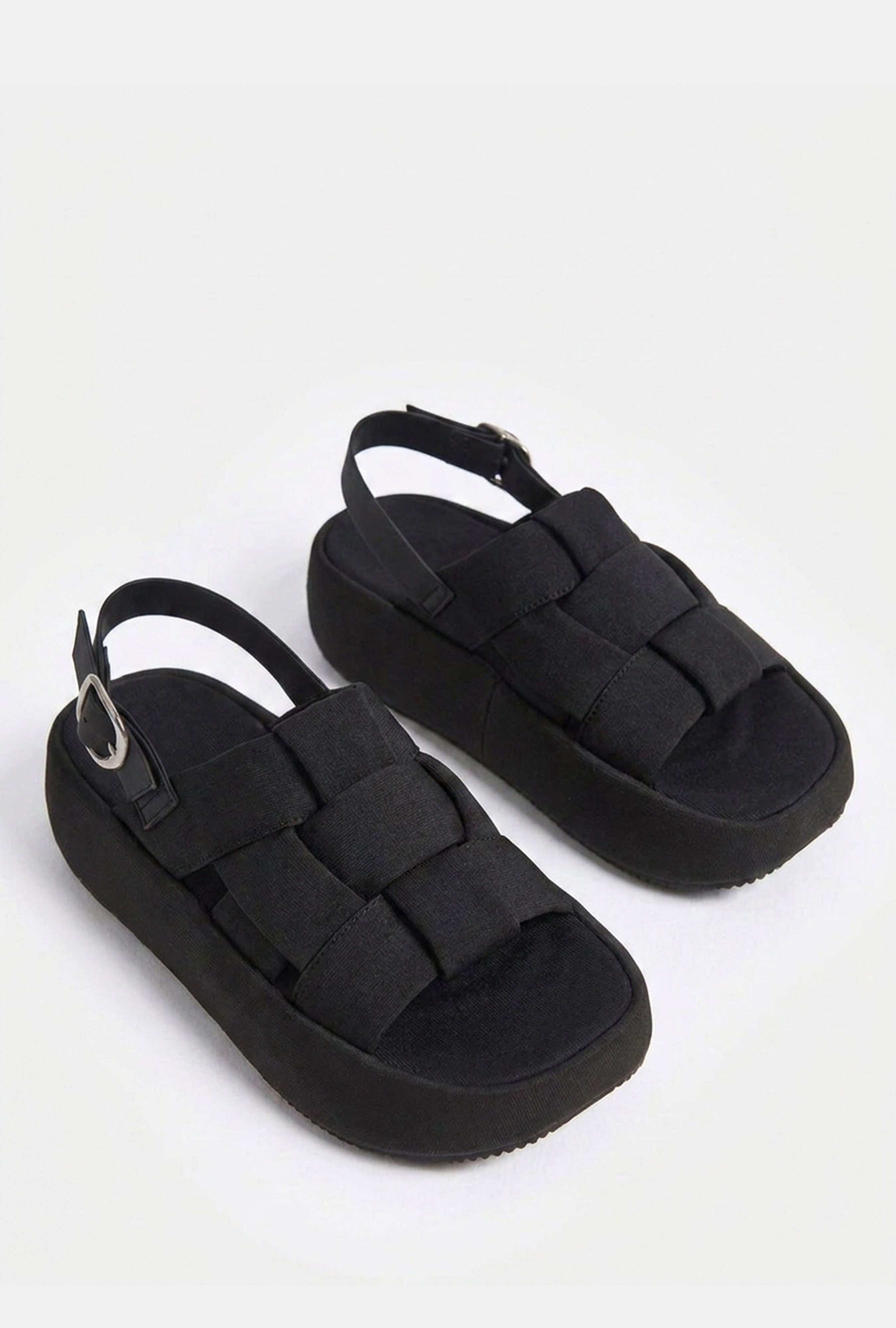 It's Basic Kadın Siyah İthal Özel Kumaş Örgülü Yüksek Platform Tasarım T77 Sandalet görsel 3