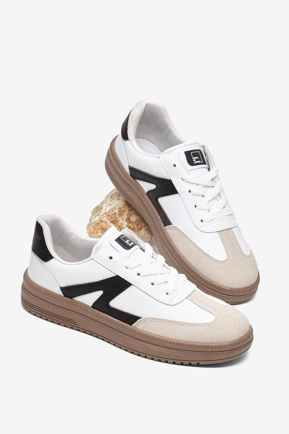 TONNY BLACK Kadın Beyaz Siyah Rahat Kalıp Kauçuk Taban Bağcıklı Sneaker görsel 2