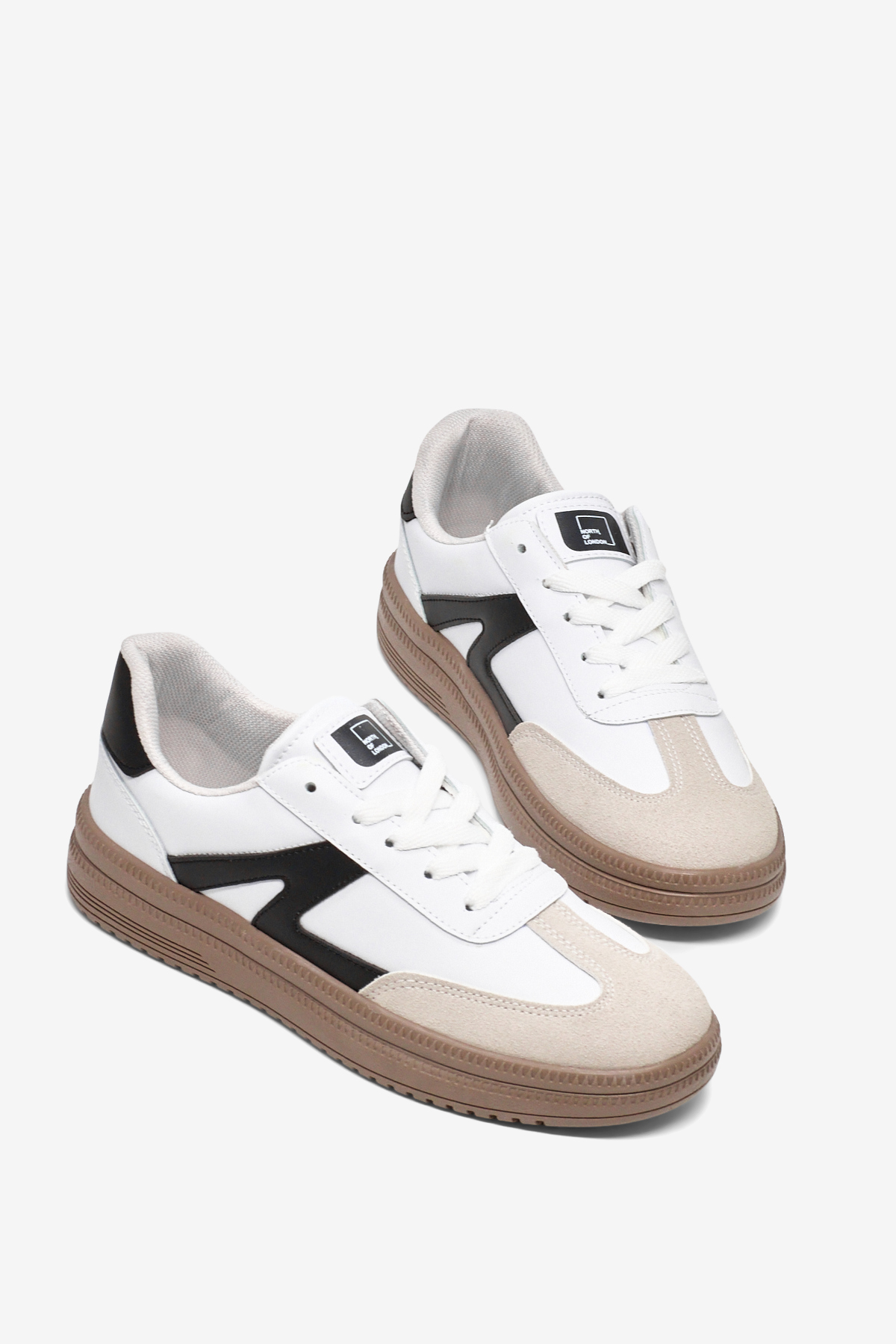 TONNY BLACK Kadın Beyaz Siyah Rahat Kalıp Kauçuk Taban Bağcıklı Sneaker görsel 3
