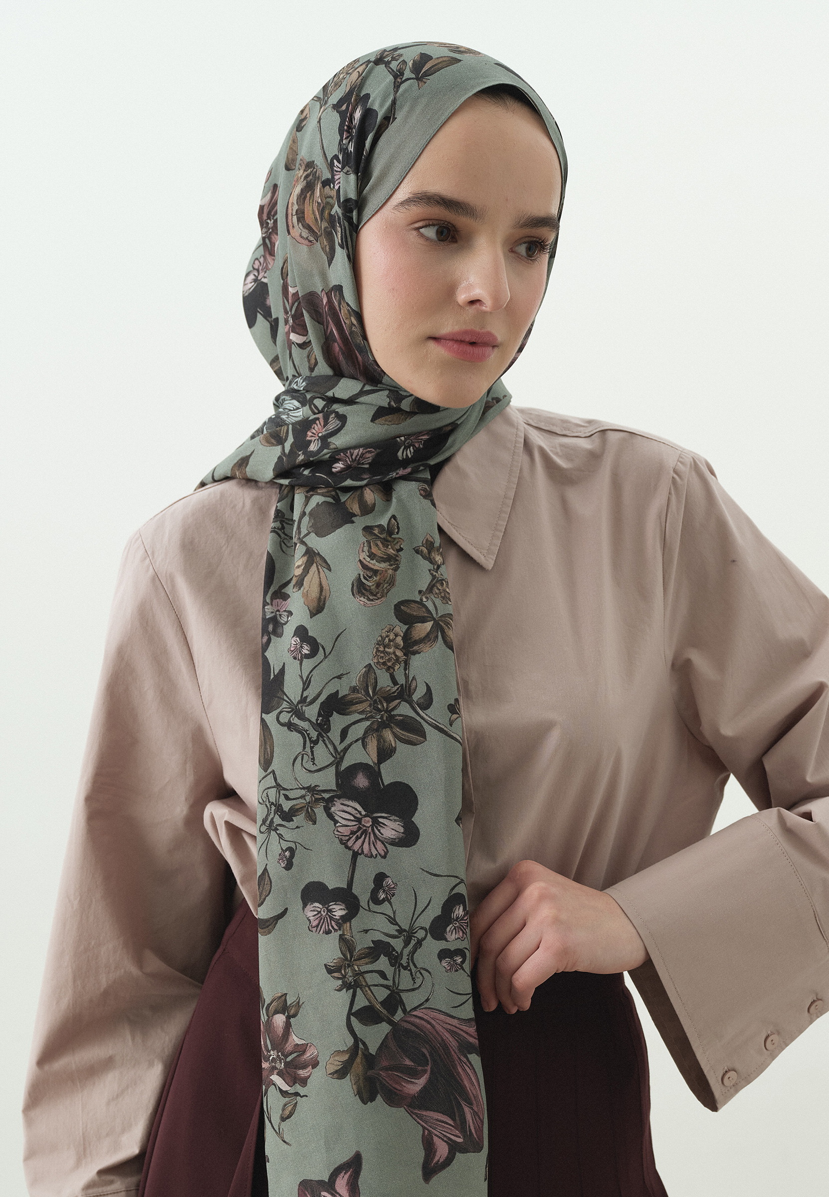 Fresh Scarfs Gisele Desenli Pamuk Viskon Şal Deniz Köpüğü görsel 3