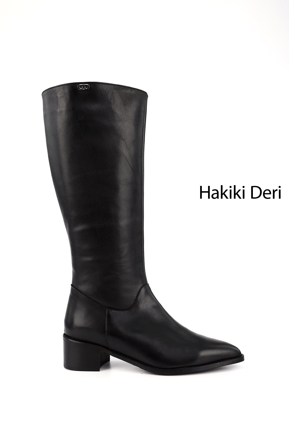 GÖNDERİ(R) Kadın ZÜMRÜT-SİYAH Sivri Burun Kalın Topuklu Hakiki Deri Çizme