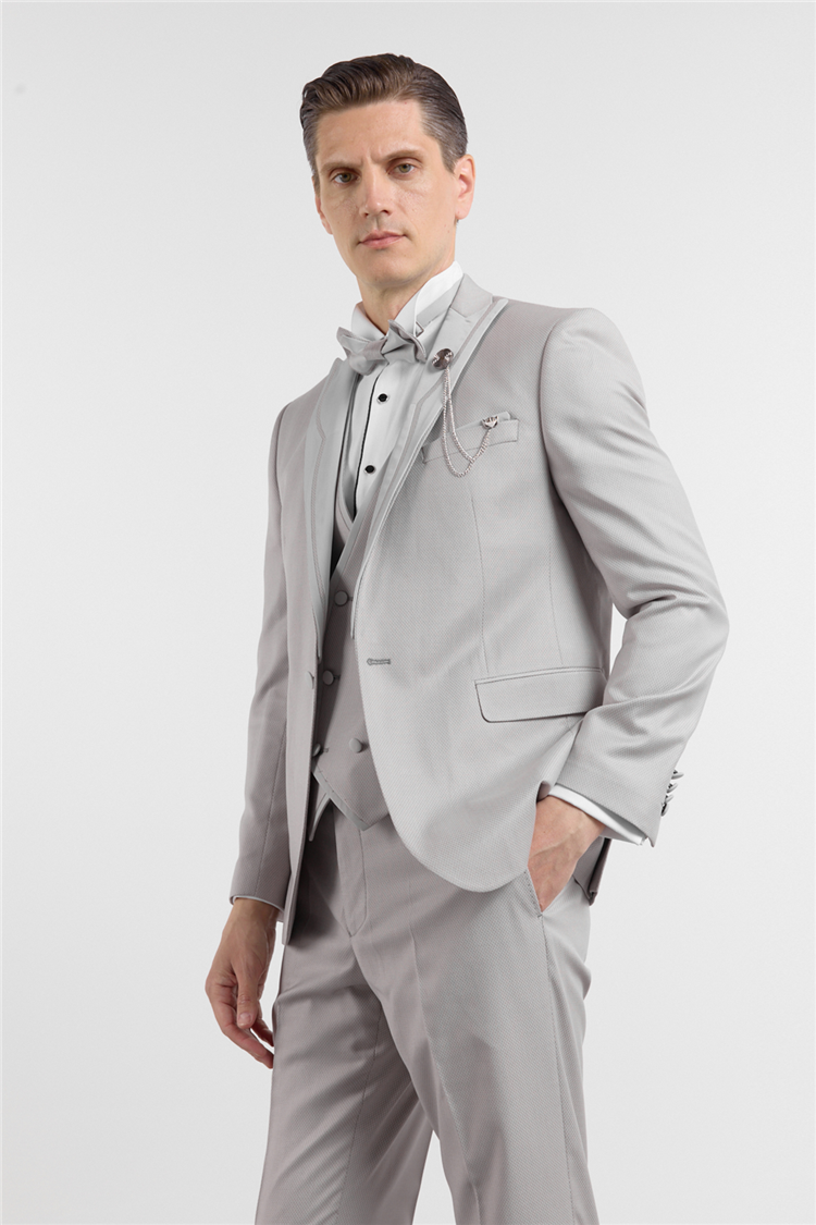 İMZA Gri Kılıç Yaka Çift Yırtmaç Esnek 6 Drop Slim Fit Damatlık Takım Elbise 1001250205 görsel 2