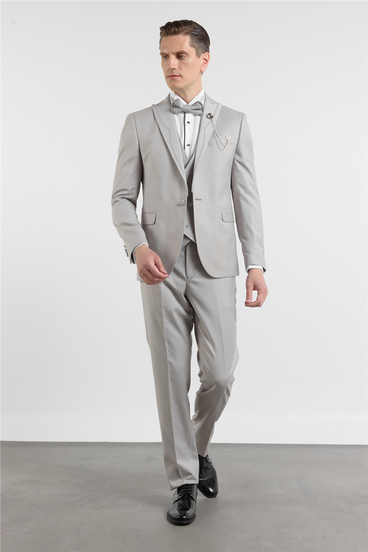 İMZA Gri Kılıç Yaka Çift Yırtmaç Esnek 6 Drop Slim Fit Damatlık Takım Elbise 1001250205 görsel 3