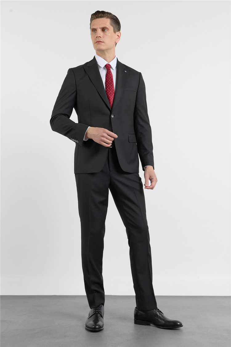 İMZA Siyah Kılıç Yaka Düz Desen 6 Drop Slim Fit Esnek Takım Elbise 1001260153