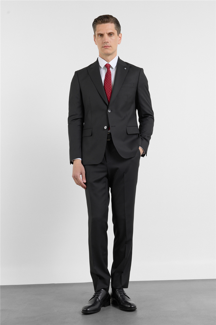 İMZA Siyah Kılıç Yaka Düz Desen 6 Drop Slim Fit Esnek Takım Elbise 1001260153 görsel 2