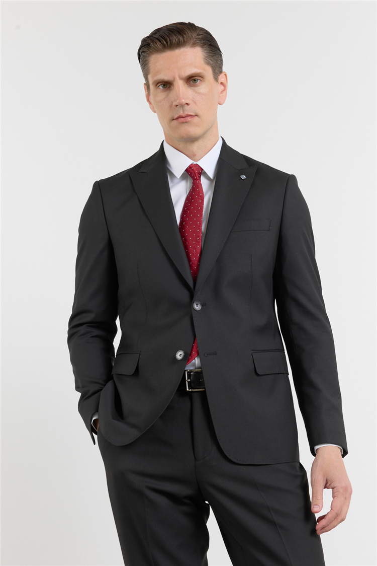 İMZA Siyah Kılıç Yaka Düz Desen 6 Drop Slim Fit Esnek Takım Elbise 1001260153 görsel 3