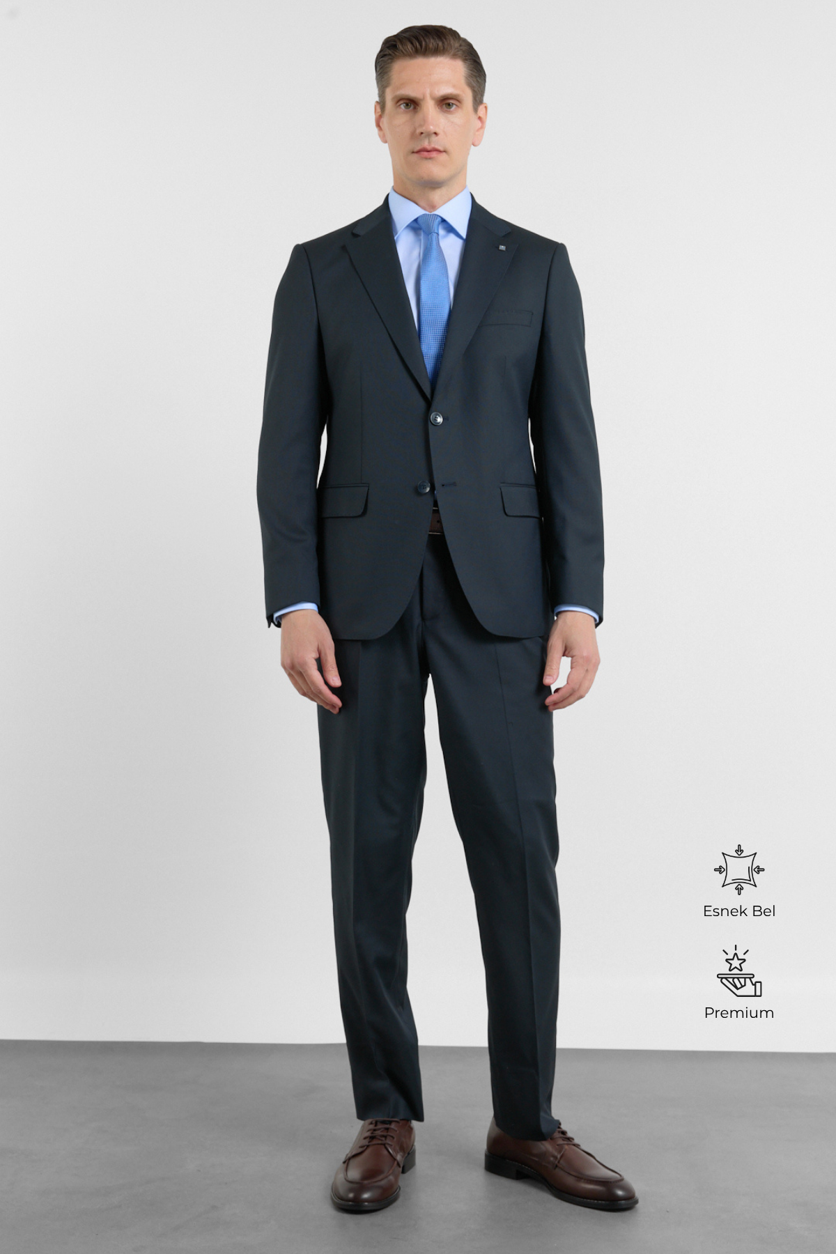 İMZA Lacivert Mono Yaka Düz Desen 6 Drop Comfort Fit Esnek Bel Takım Elbise 1001260151