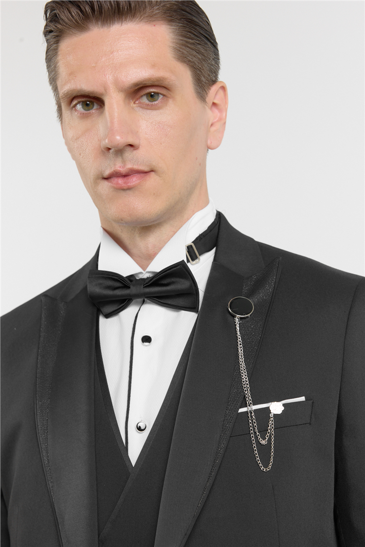İMZA Siyah Kılıç Yaka Düz Desen 6 Drop Slim Fit Esnek Yelekli Takım Elbise 1001260293 görsel 4