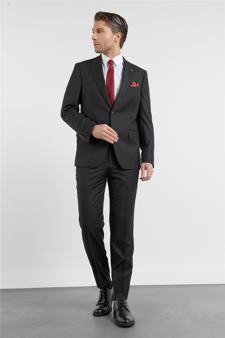 İMZA Siyah Mono Yaka Düz Desen 6 Drop Comfort Fit Esnek Bel Takım Elbise 1001260151 görsel 3