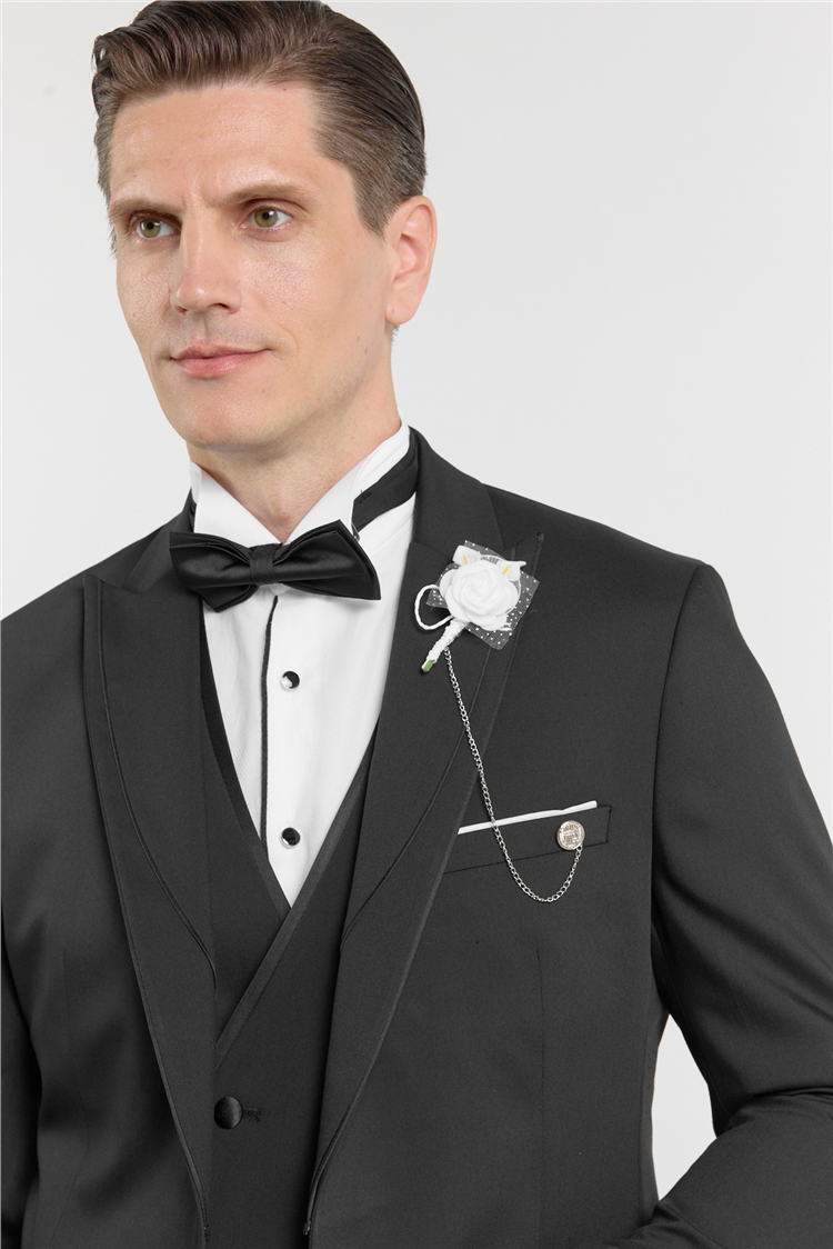 İMZA Siyah Kılıç Yaka Düz Desen 6 Drop Slim Fit Esnek Yelekli Takım Elbise 1001260290 görsel 4