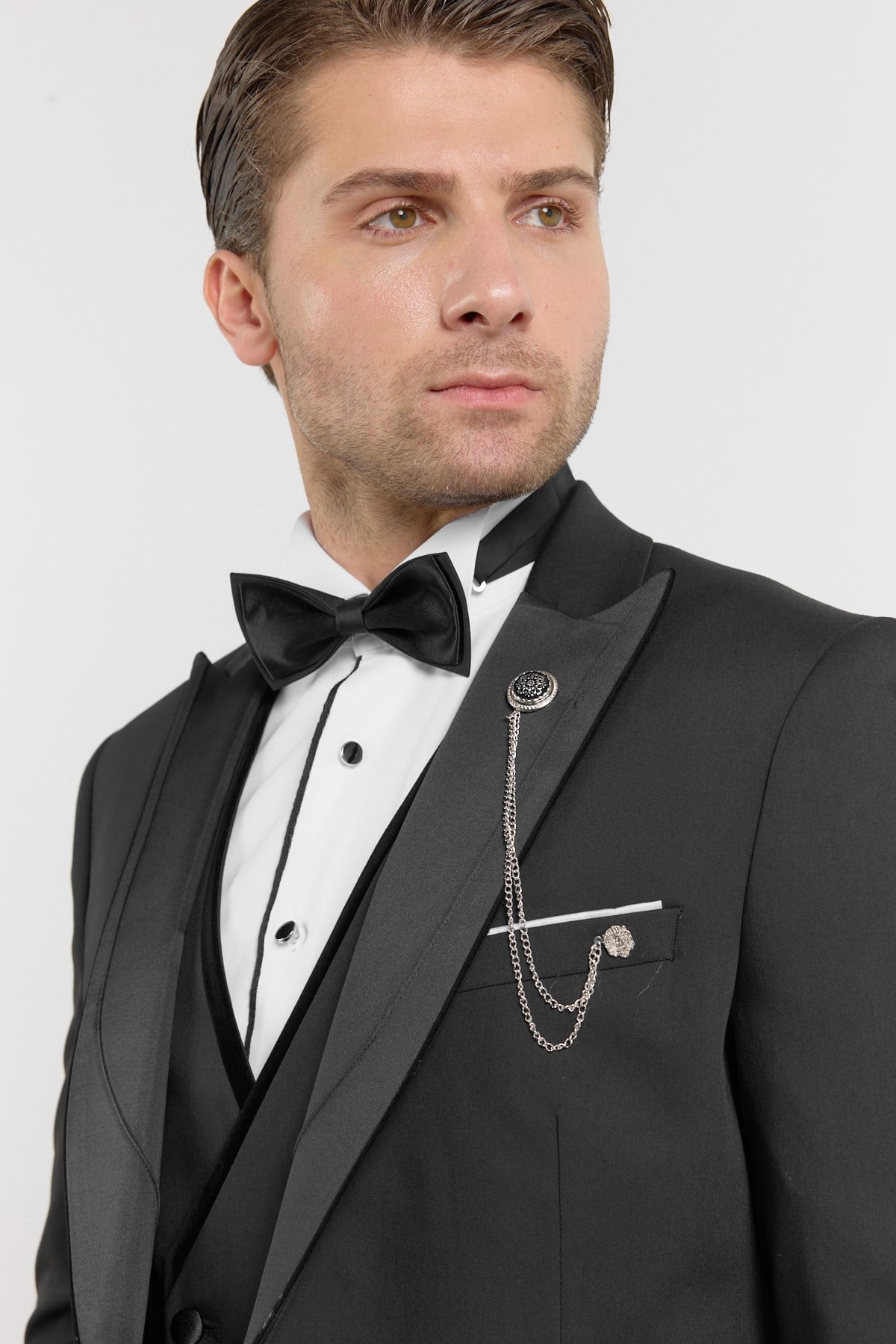 İMZA Siyah Kılıç Yaka Düz Desen 6 Drop Slim Fit Esnek Yelekli Takım Elbise 1001260287 görsel 4