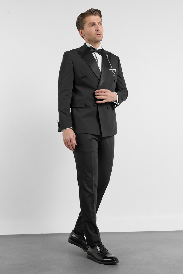 İMZA Siyah Kılıç Yaka Düz Desen 6 Drop Slim Fit Esnek Takım Elbise 1001260203 görsel 2
