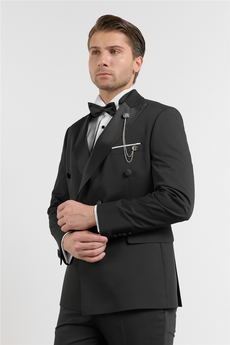 İMZA Siyah Kılıç Yaka Düz Desen 6 Drop Slim Fit Esnek Takım Elbise 1001260203 görsel 3