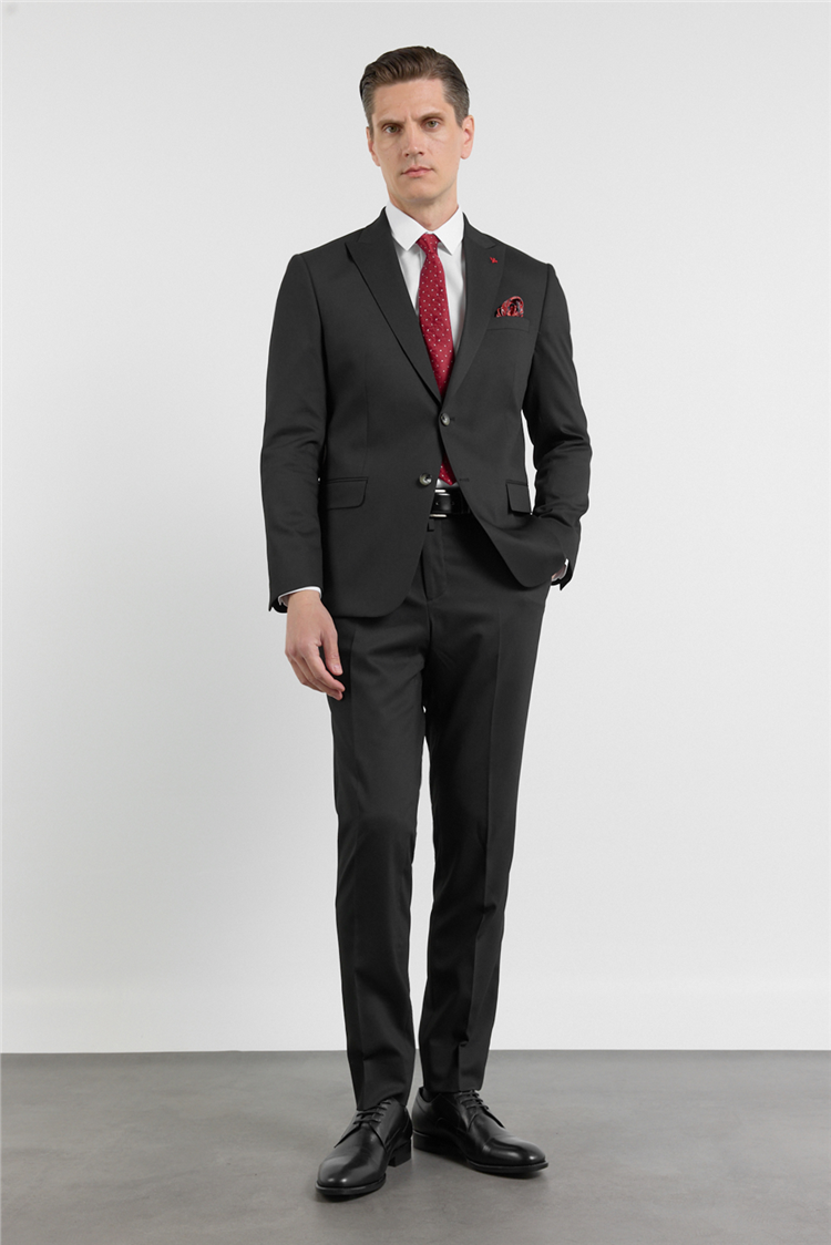 İMZA Siyah Kılıç Yaka Kendinden Desenli 6 Drop Slim Fit Esnek Takım Elbise 1001260160