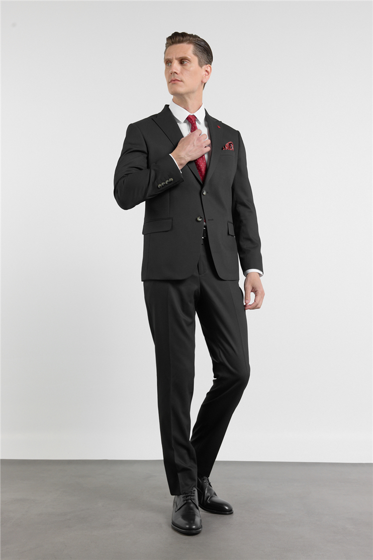 İMZA Siyah Kılıç Yaka Kendinden Desenli 6 Drop Slim Fit Esnek Takım Elbise 1001260160 görsel 2