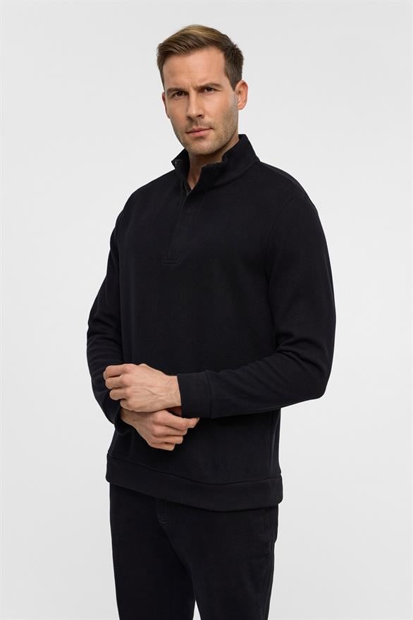 Süvari Siyah Regular Düz Dik Yaka Sweatshirt