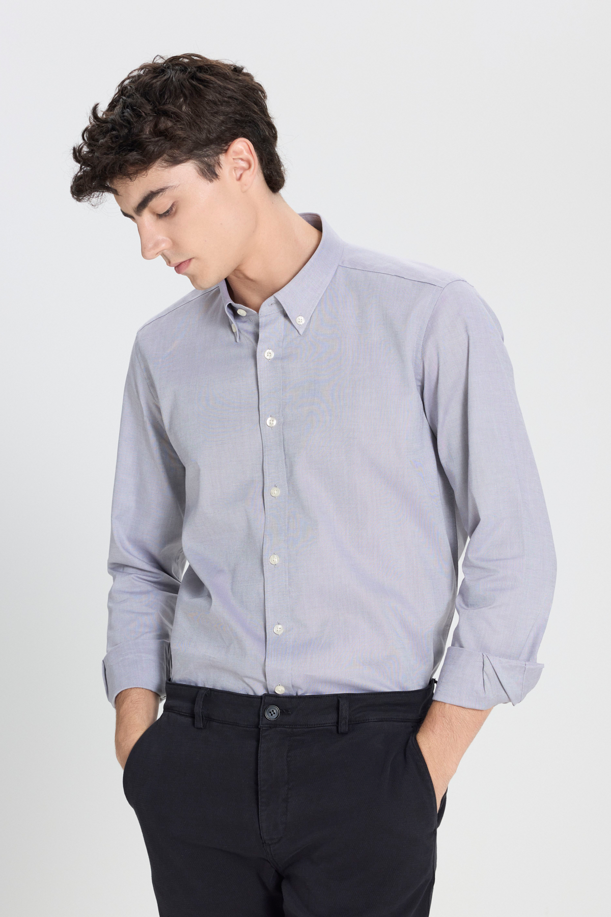 AC&Co / Altınyıldız Classics Erkek Siyah %100 Pvamuk Slim Fit Dar Kesim Düğmeli Yaka Oxford Gömlek