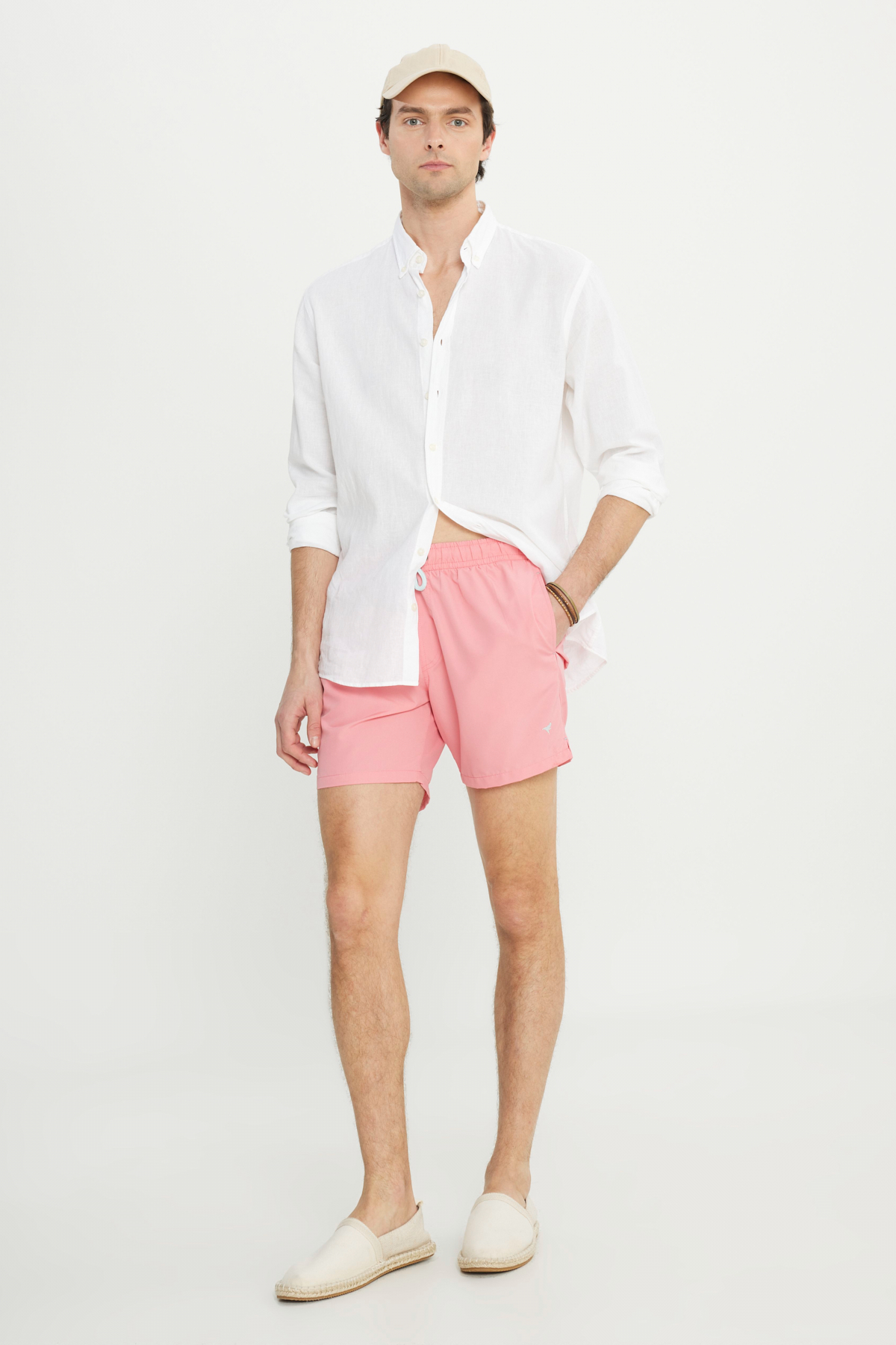 AC&Co / Altınyıldız Classics Erkek Pembe Standart Fit Normal Kesim Cepli Hızlı Kuruyan Desenli Deniz Şortu