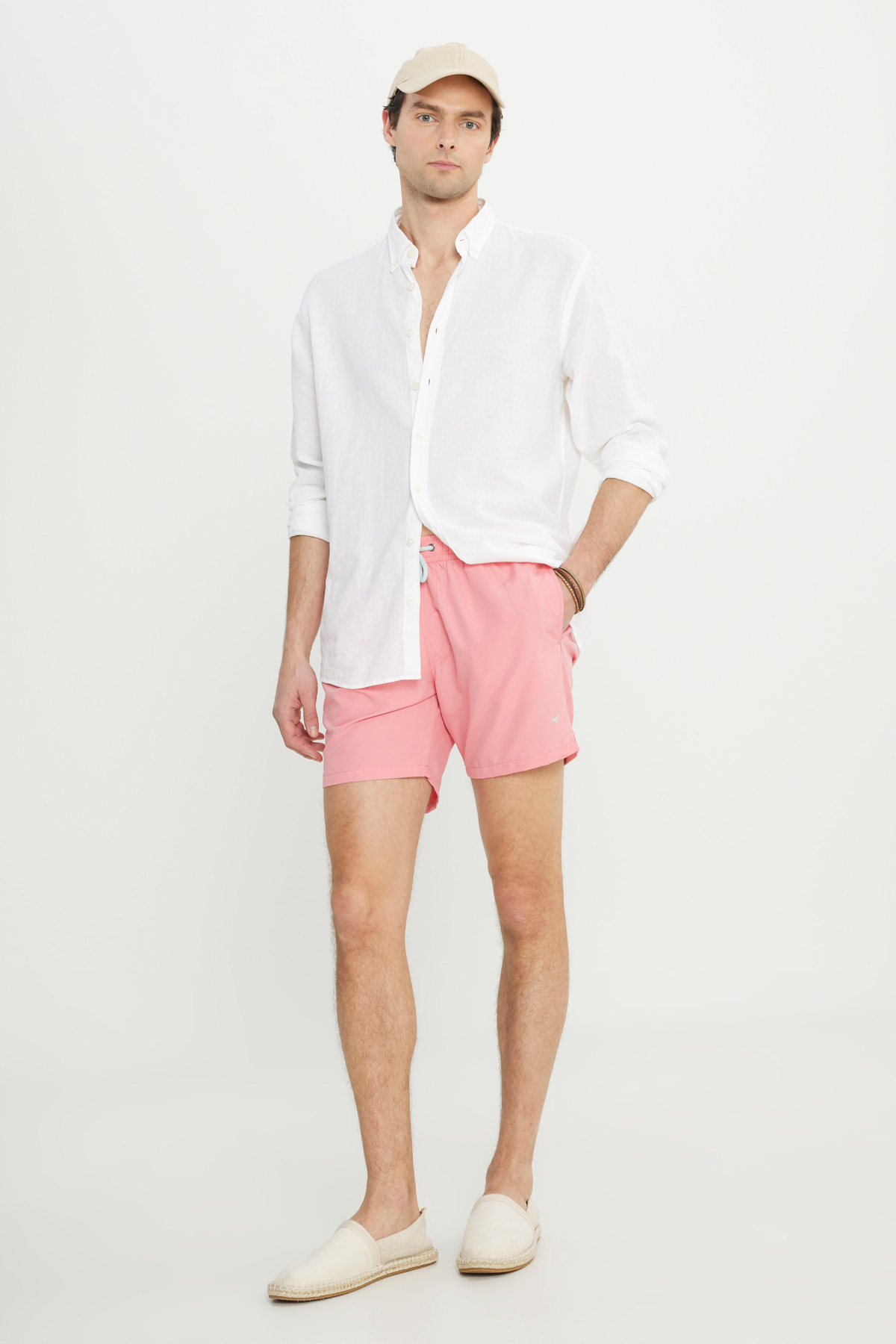 AC&Co / Altınyıldız Classics Erkek Pembe Standart Fit Normal Kesim Cepli Hızlı Kuruyan Desenli Deniz Şortu görsel 6