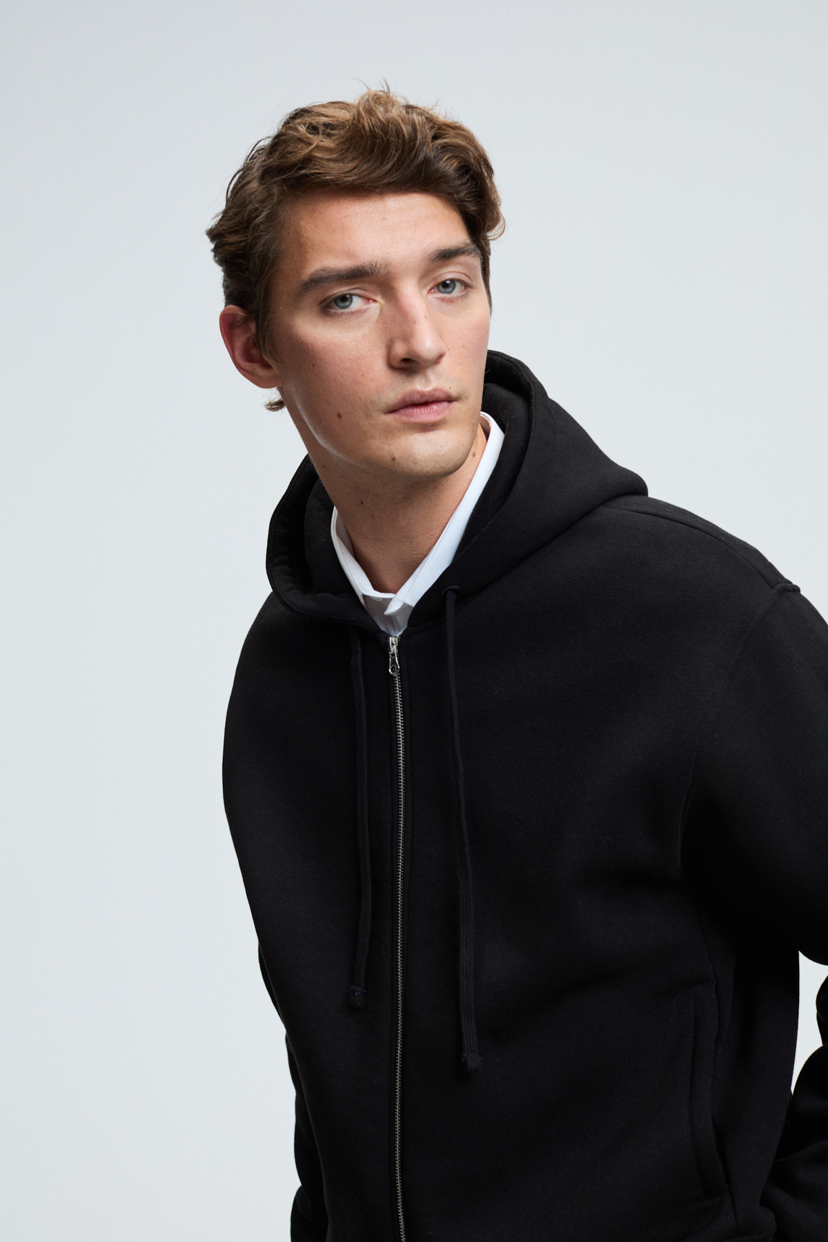 GRIMELANGE Erkek Kapüşonlu Fermuarlı Cepli Kordonlu Boxy Kalıp SİYAH Sweatshirt görsel 4