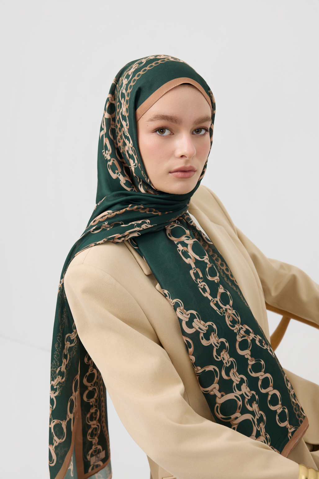QEF Pamuk Twill Şal Loop Line Koyu Yeşil