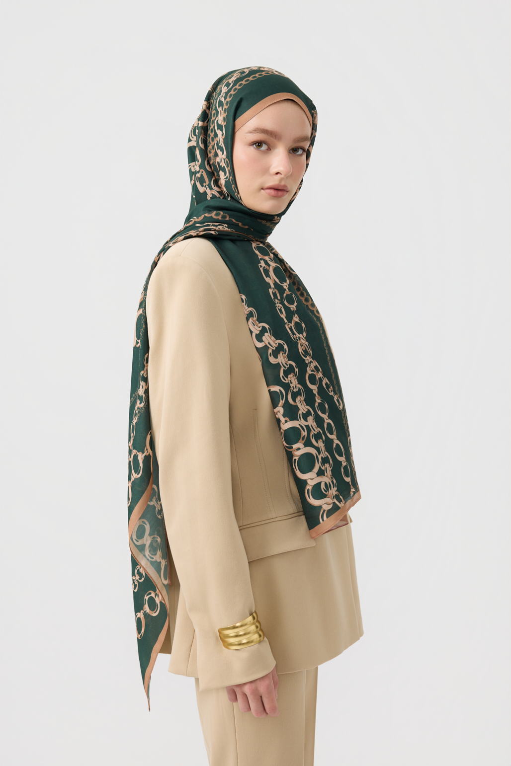 QEF Pamuk Twill Şal Loop Line Koyu Yeşil görsel 2