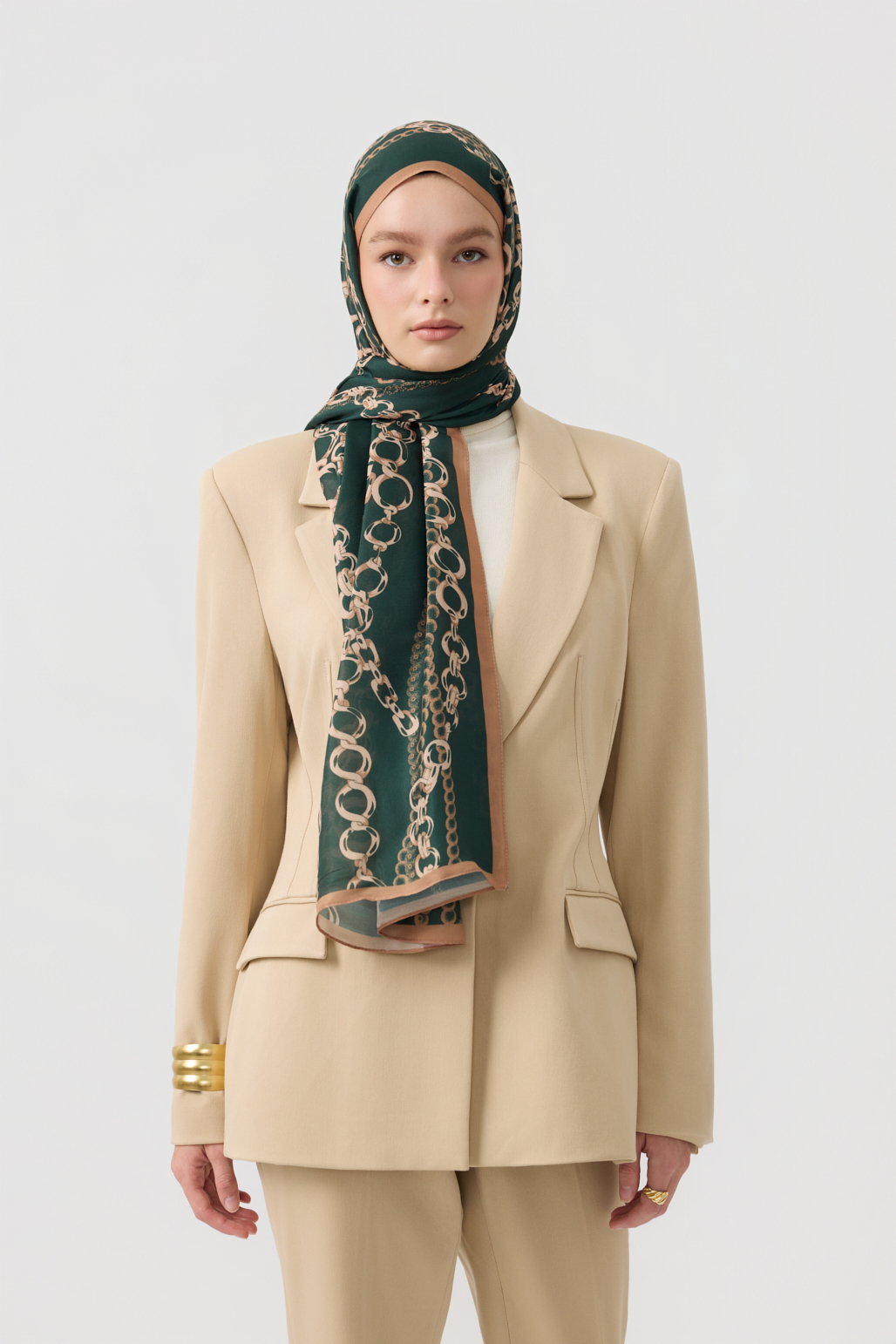 QEF Pamuk Twill Şal Loop Line Koyu Yeşil görsel 3