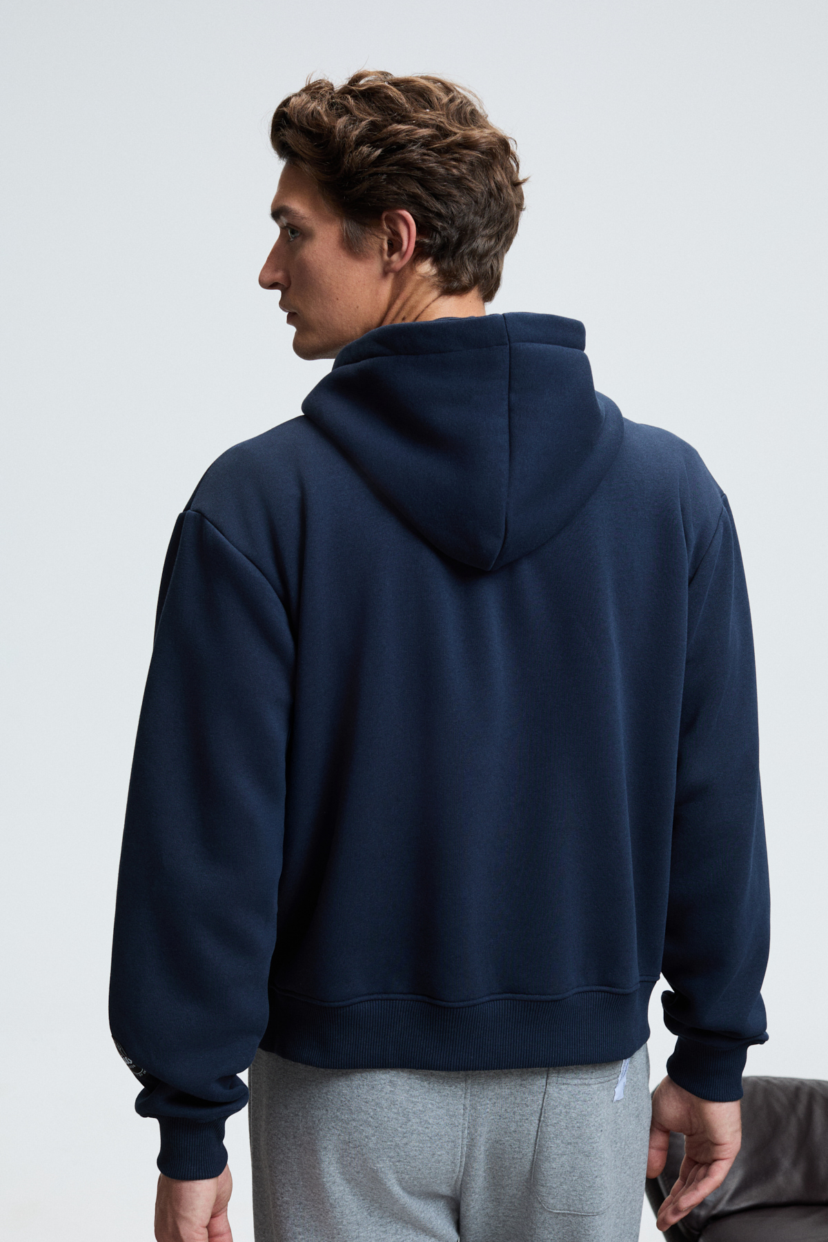 GRIMELANGE Erkek Kapüşonlu Fermuarlı Cepli Kordonlu Boxy Kalıp LACİVERT Sweatshirt görsel 3