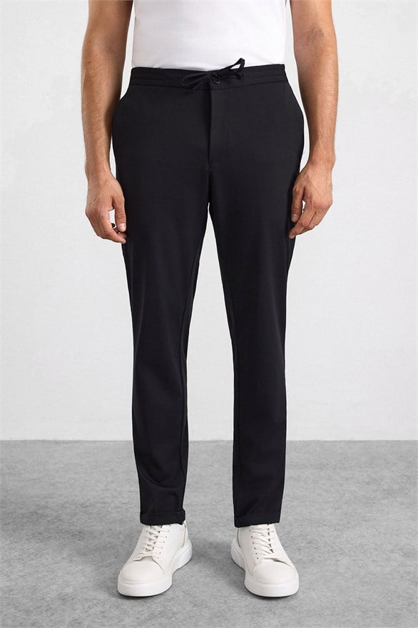 Süvari Siyah Slim Düz Jogger Pantolon