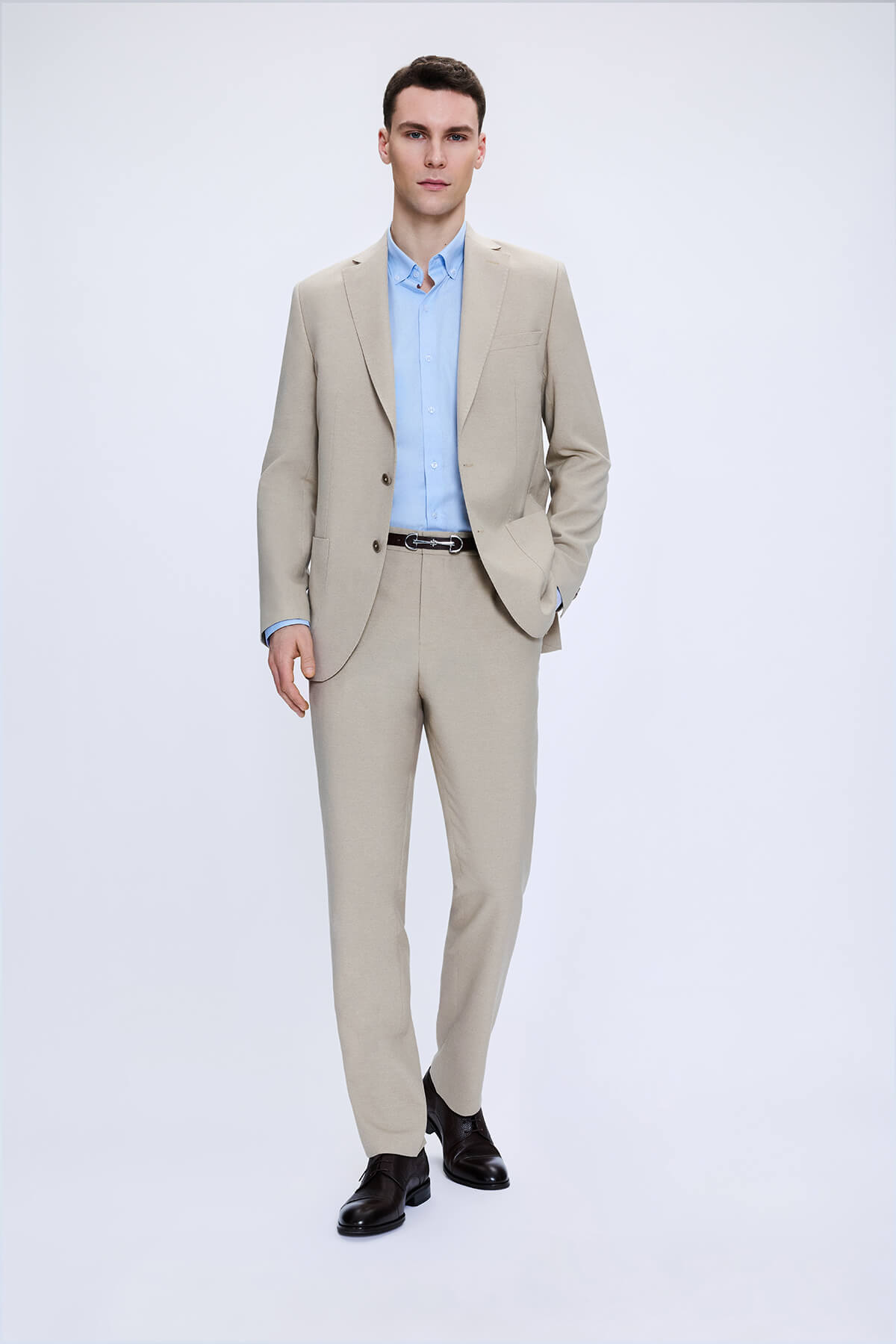 Hatemoğlu Vizon Slim Fit Mono Yaka Keten Takım Elbise