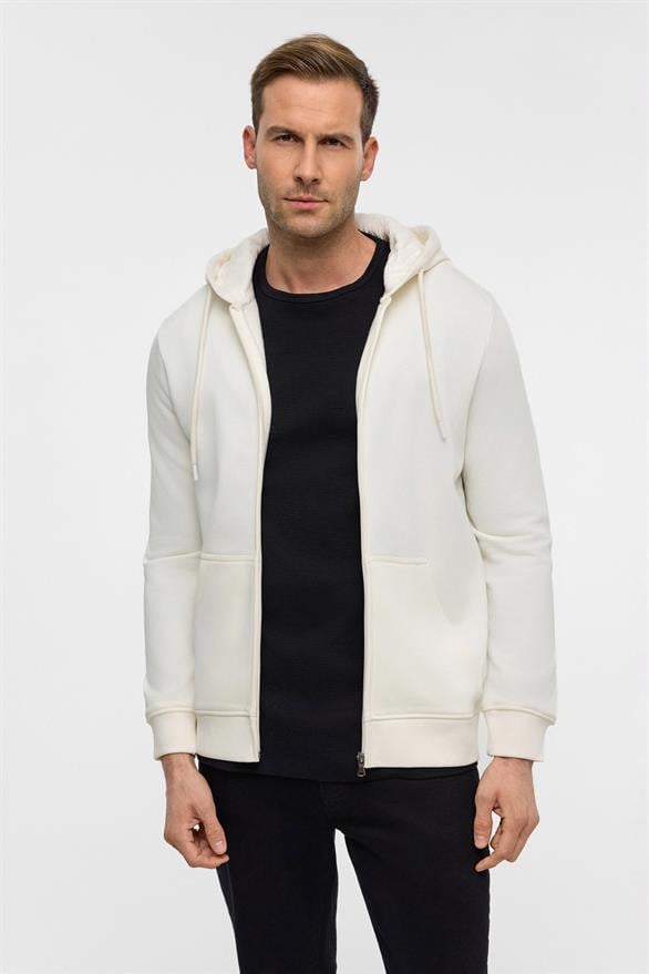 Süvari Beyaz Regular Düz Bisiklet Yaka Sweatshirt