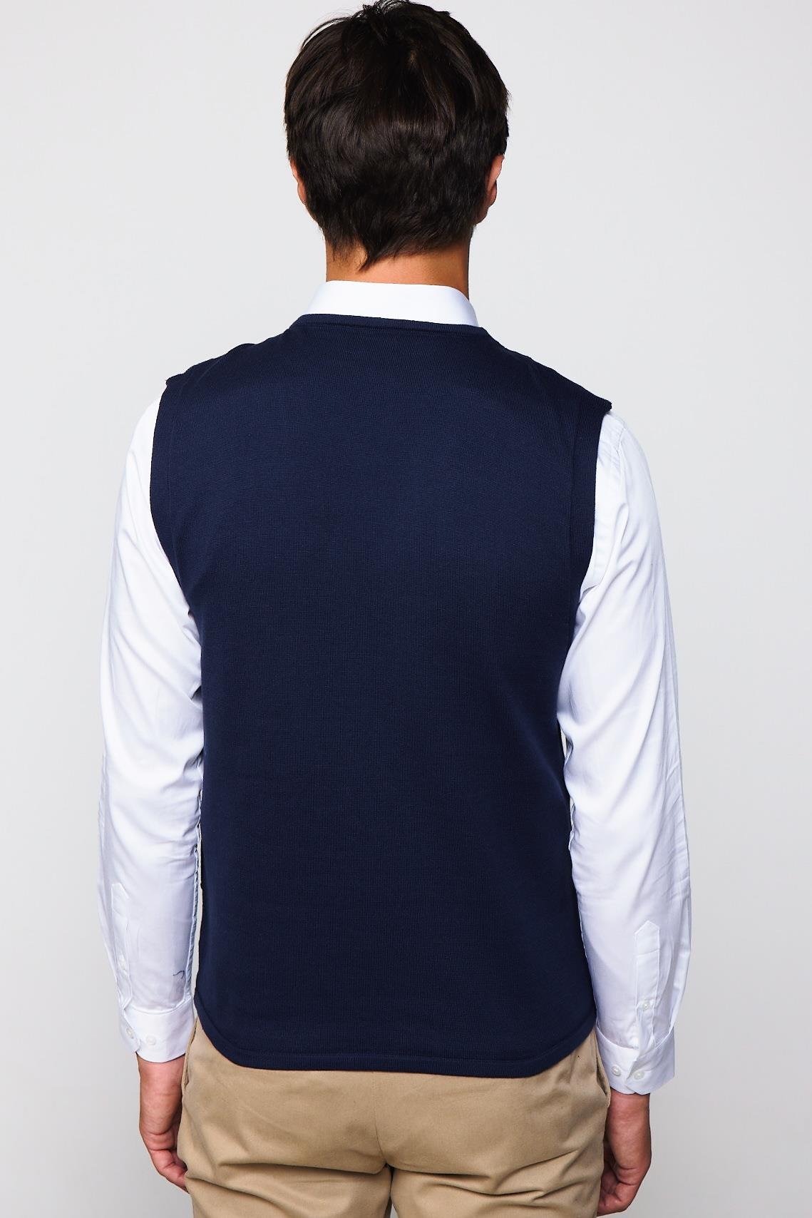 TUDORS Slim Fit Kare Desenli Lacivert Erkek Yelek görsel 5