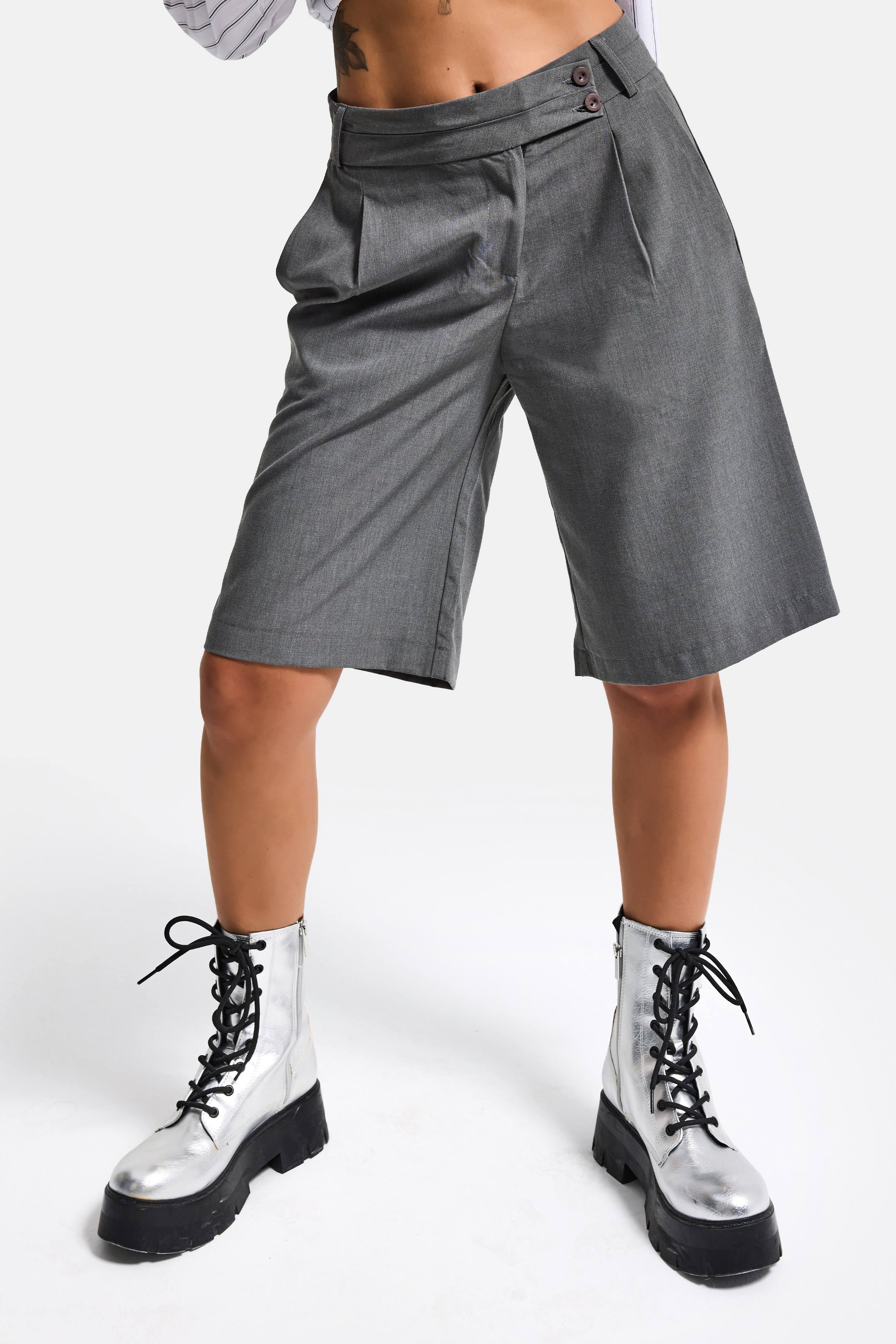 It's Basic Kadın Gri s6 Baggy Fit Maxi Boy Bermuda Şort