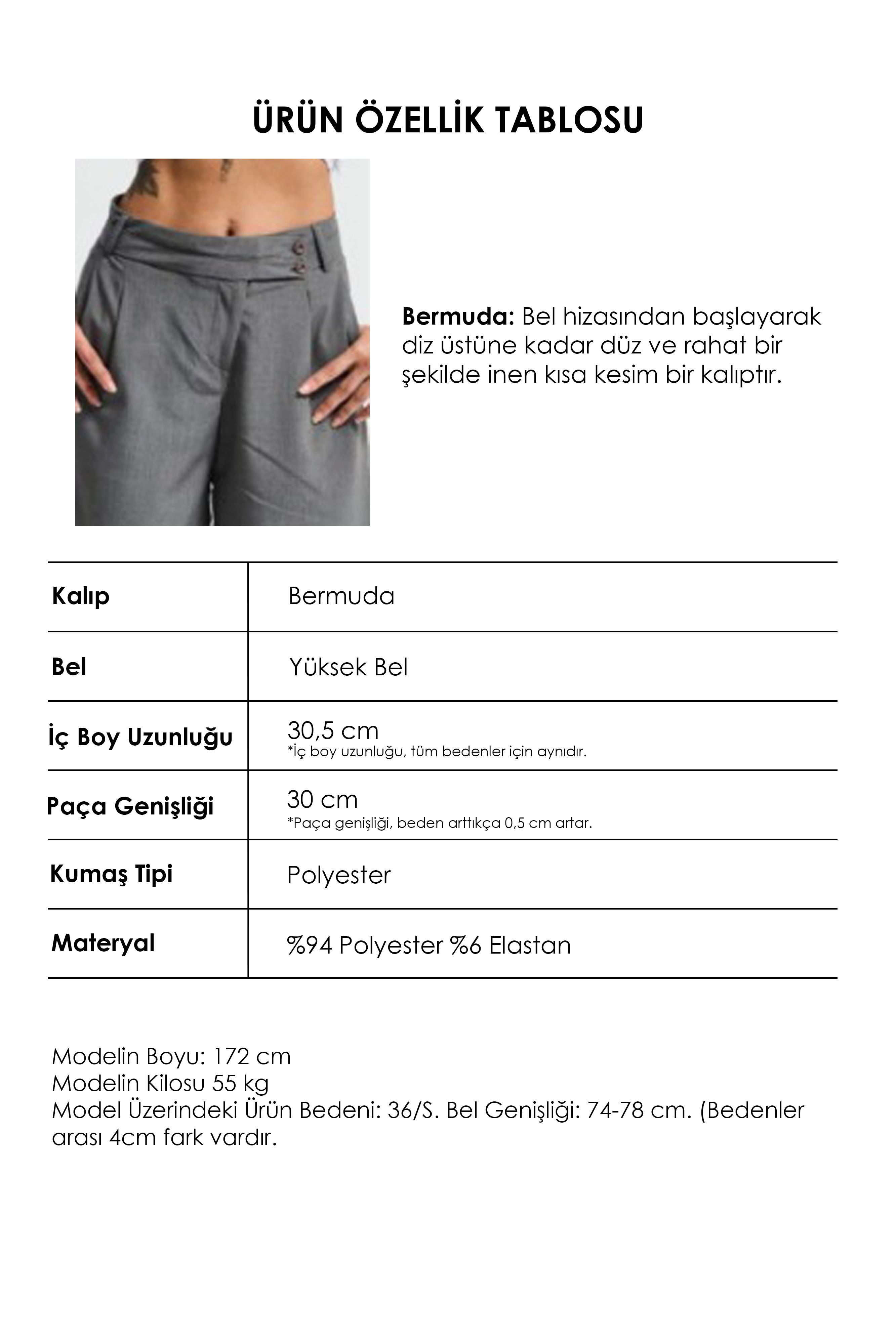 It's Basic Kadın Gri s6 Baggy Fit Maxi Boy Bermuda Şort görsel 4