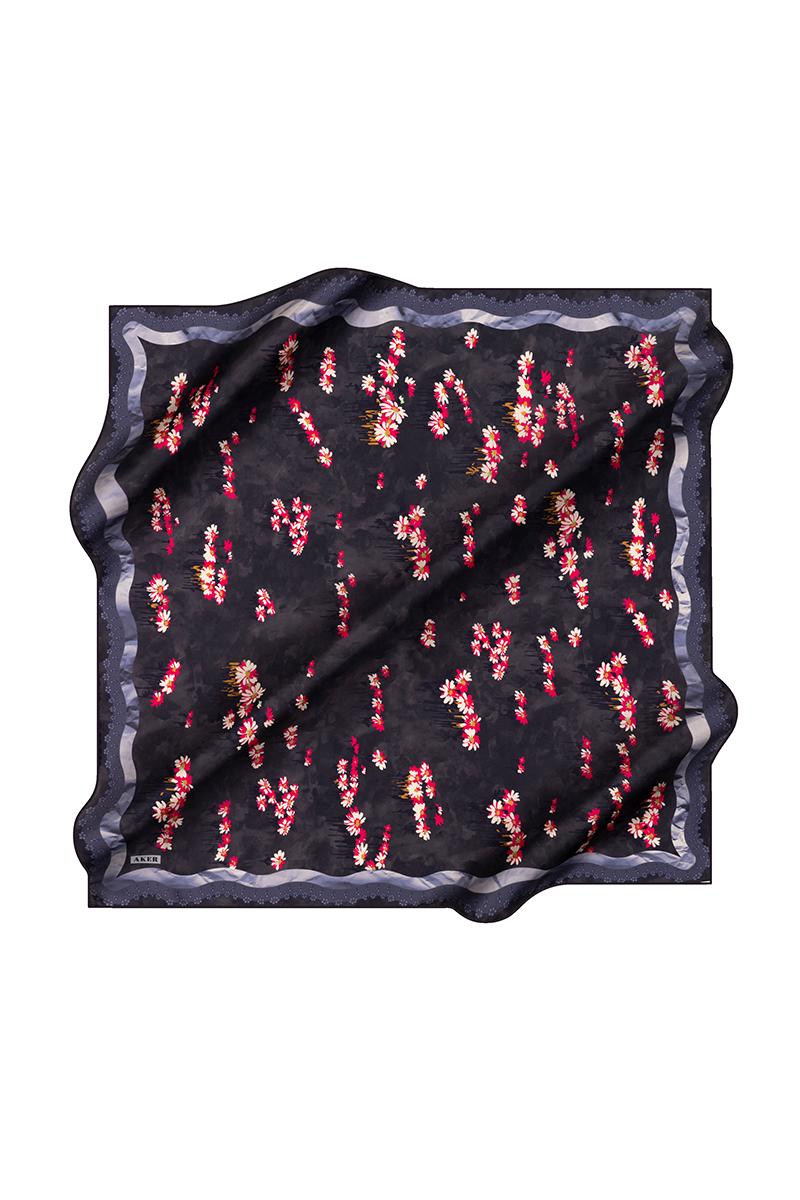 AKER Lacivert 90X90 İpek Krep Saten Eşarp