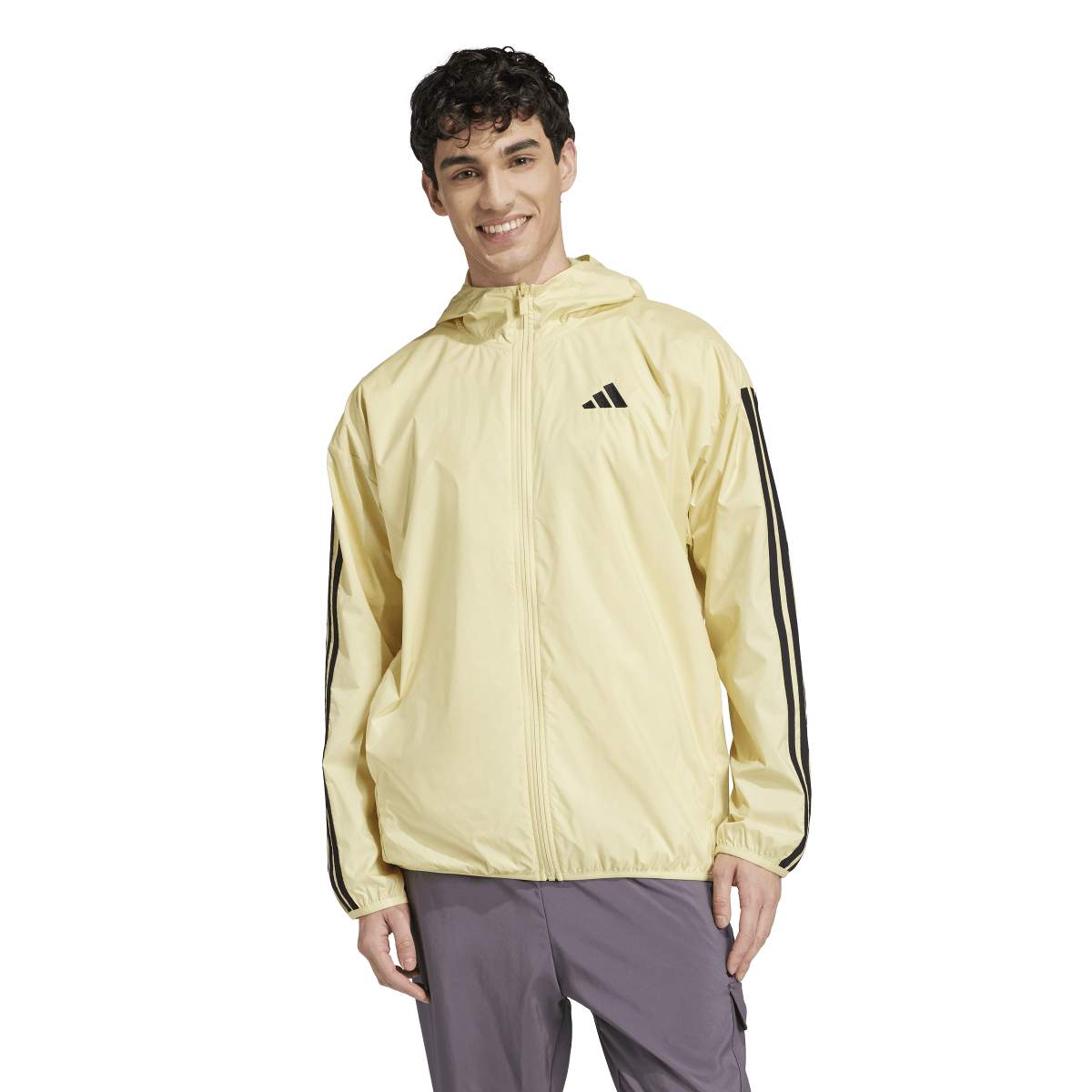Adidas 3 Stripes Wb Bej Kapüşonlu Erkek Fermuarlı Sweatshirt Hırka