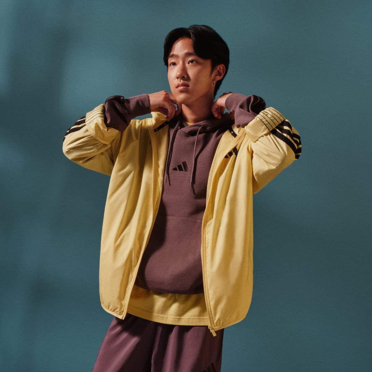 Adidas 3 Stripes Wb Bej Kapüşonlu Erkek Fermuarlı Sweatshirt Hırka görsel 5